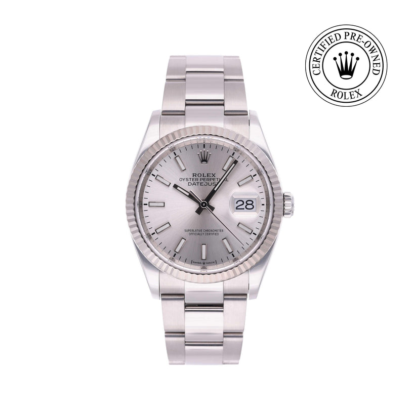 Rolex Certified Pre-owned Datejust M126234-0014 front on white background