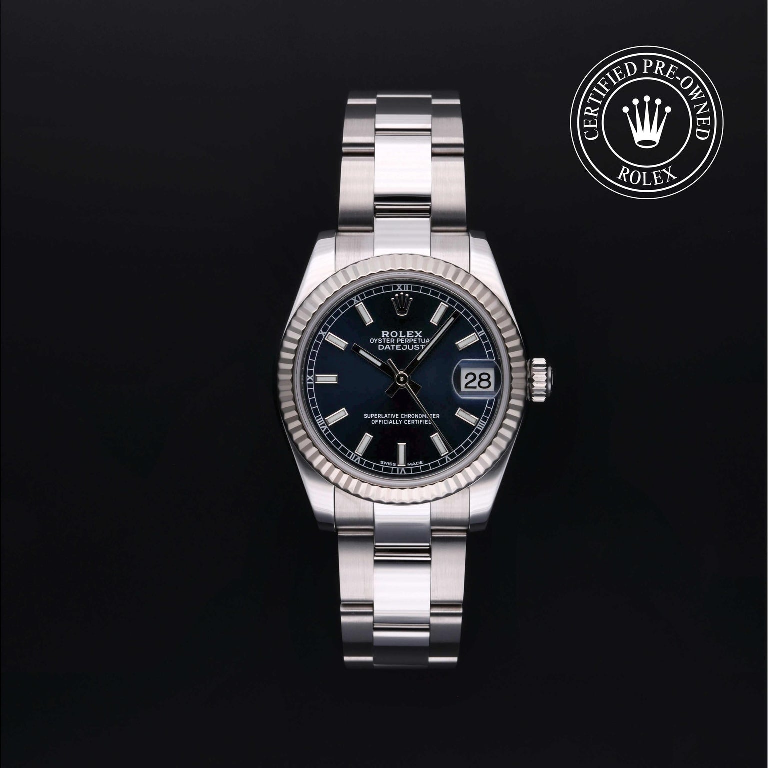 Rolex Certified Pre-owned Lady Datejust M178274-0038 front on black background