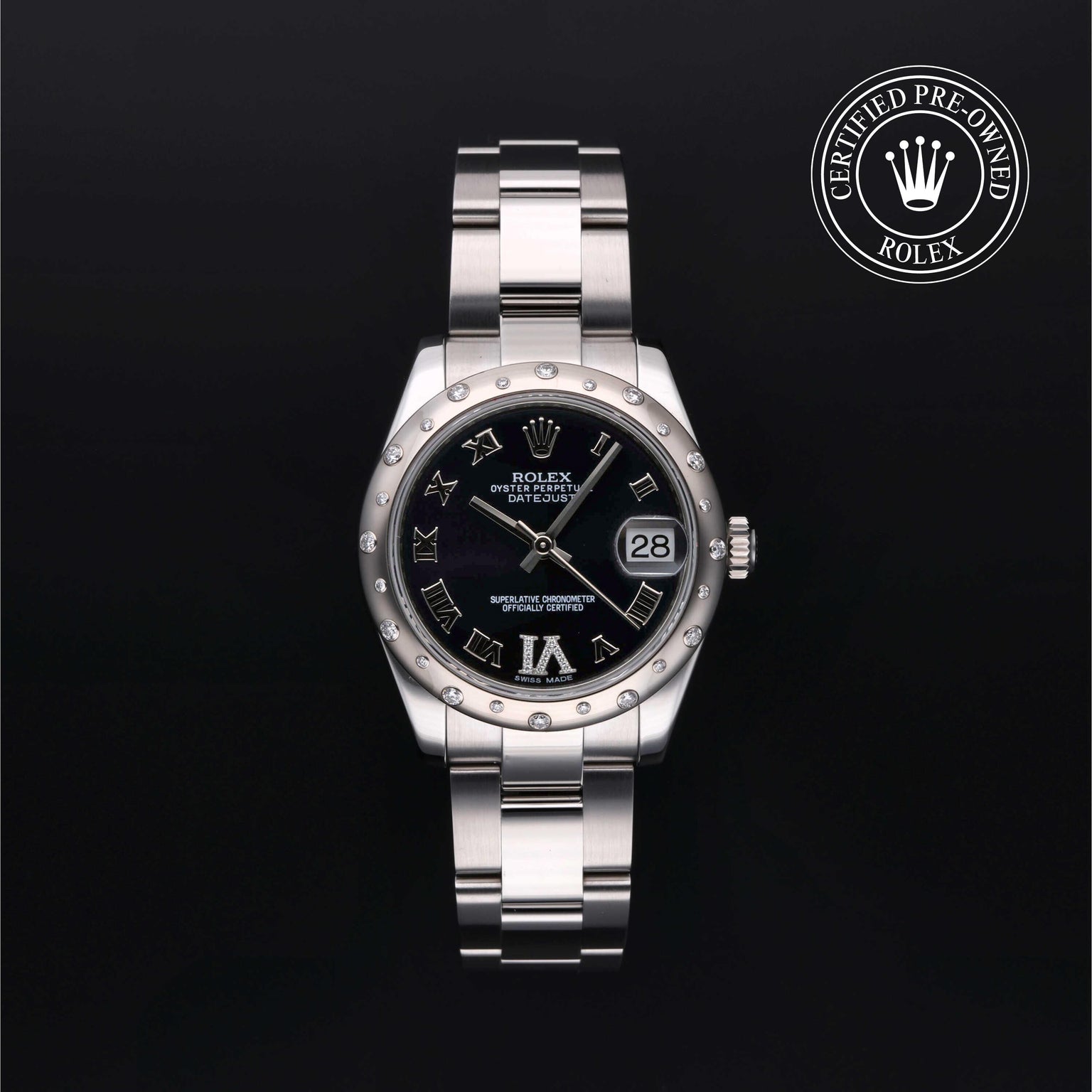 Rolex Certified Pre-owned Lady Datejust M178344-0016 front on black background