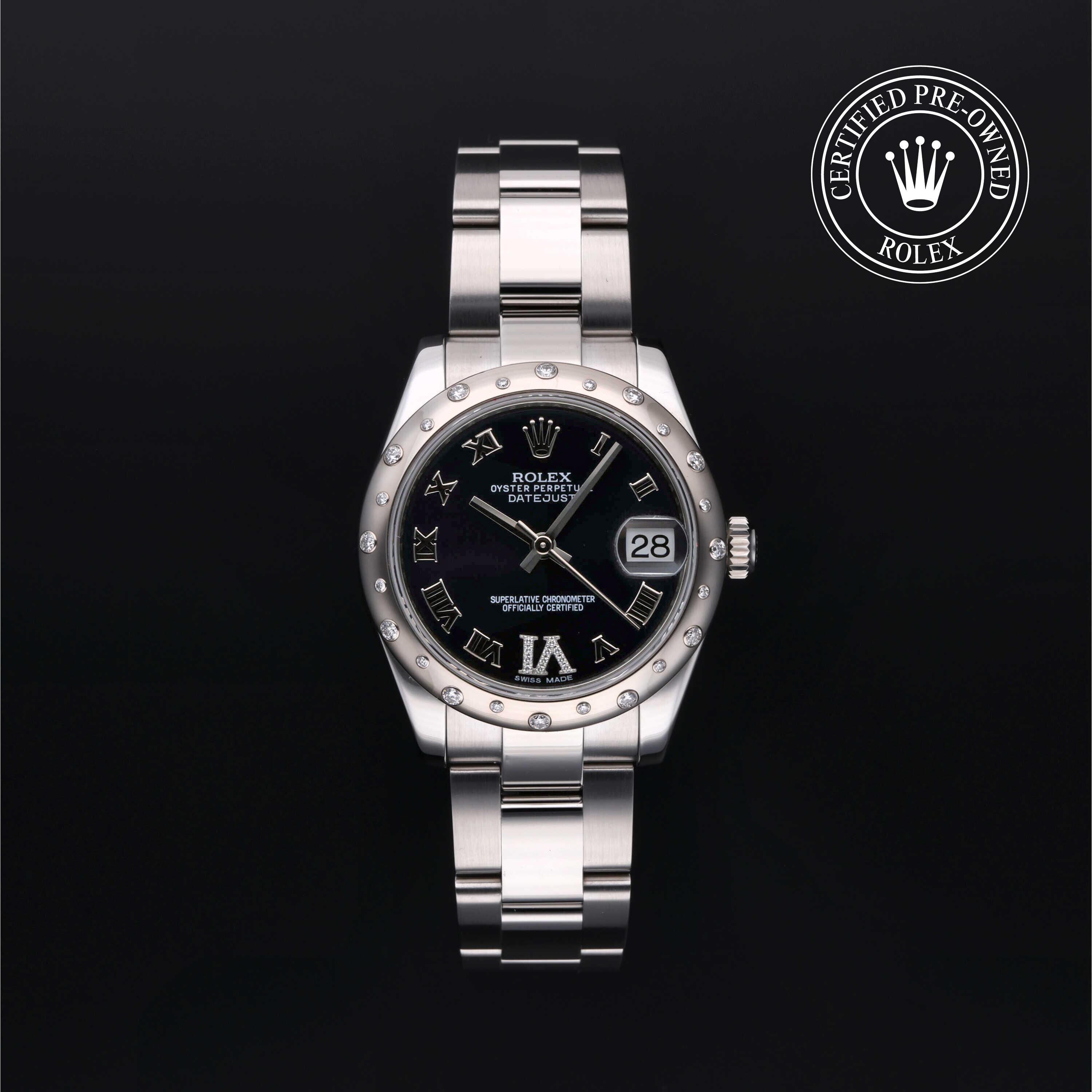 Rolex Certified Pre-owned Lady Datejust M178344-0016 front on black background