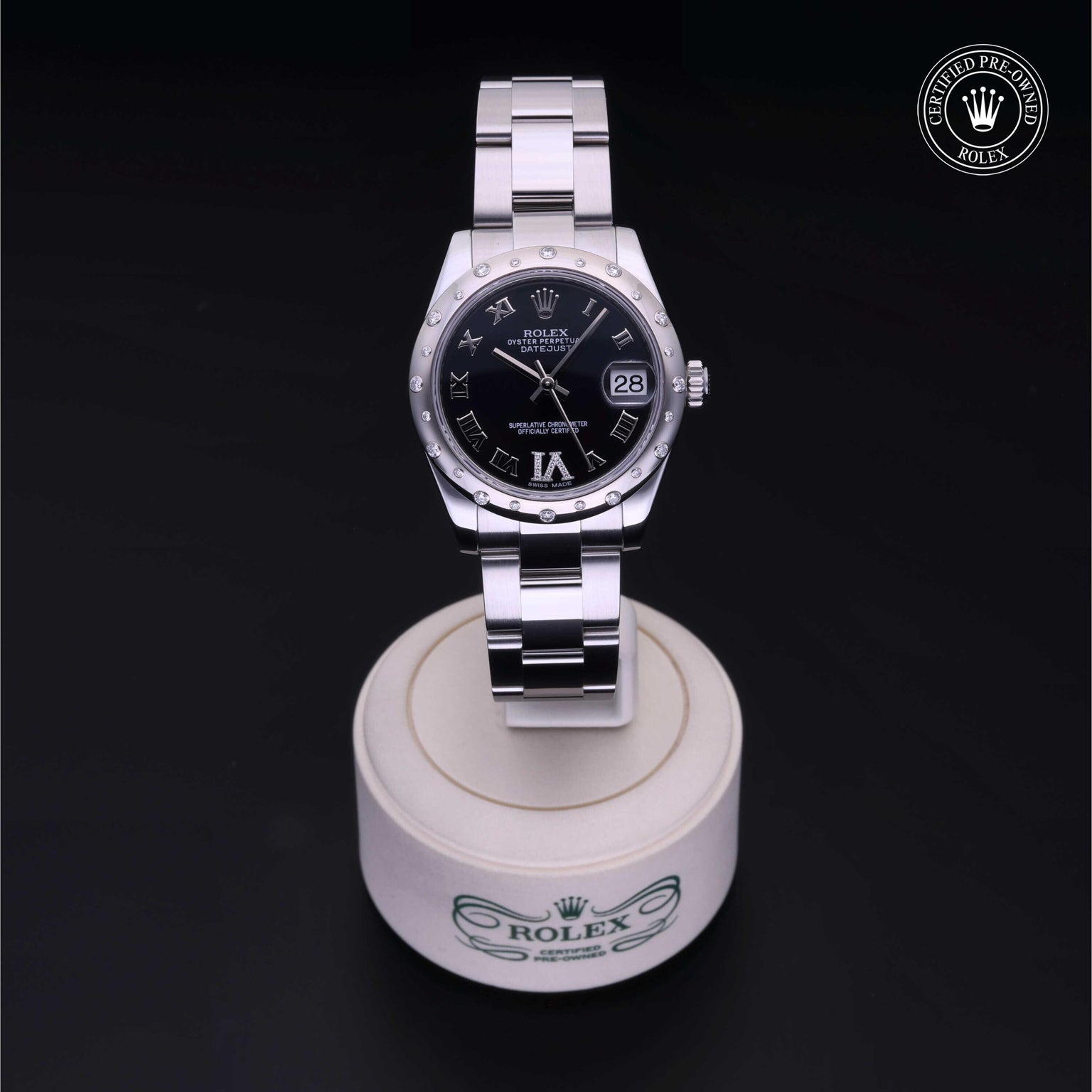 Rolex Certified Pre-owned Lady Datejust M178344-0016 front on black background