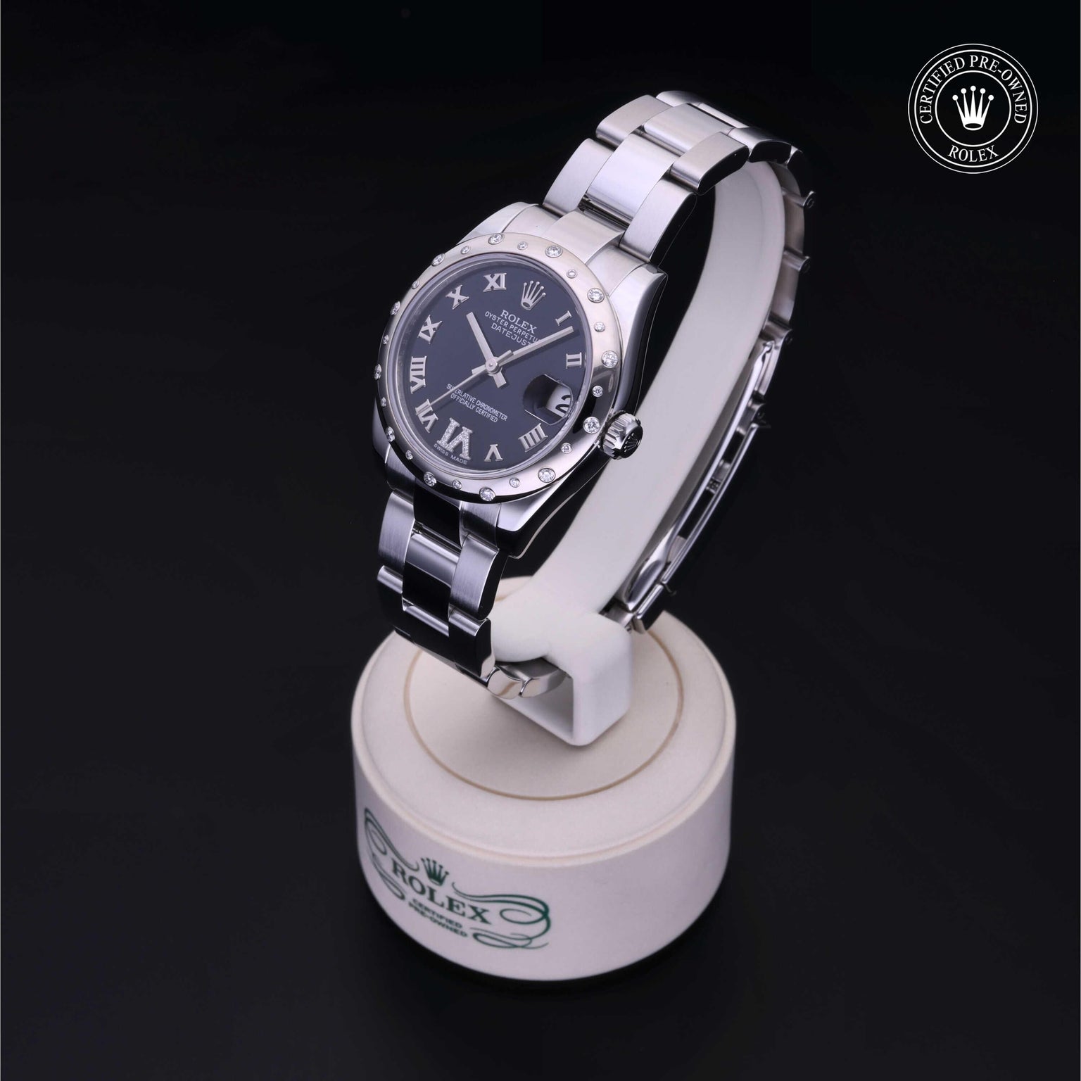 Rolex Certified Pre-owned Lady Datejust M178344-0016 front on black background