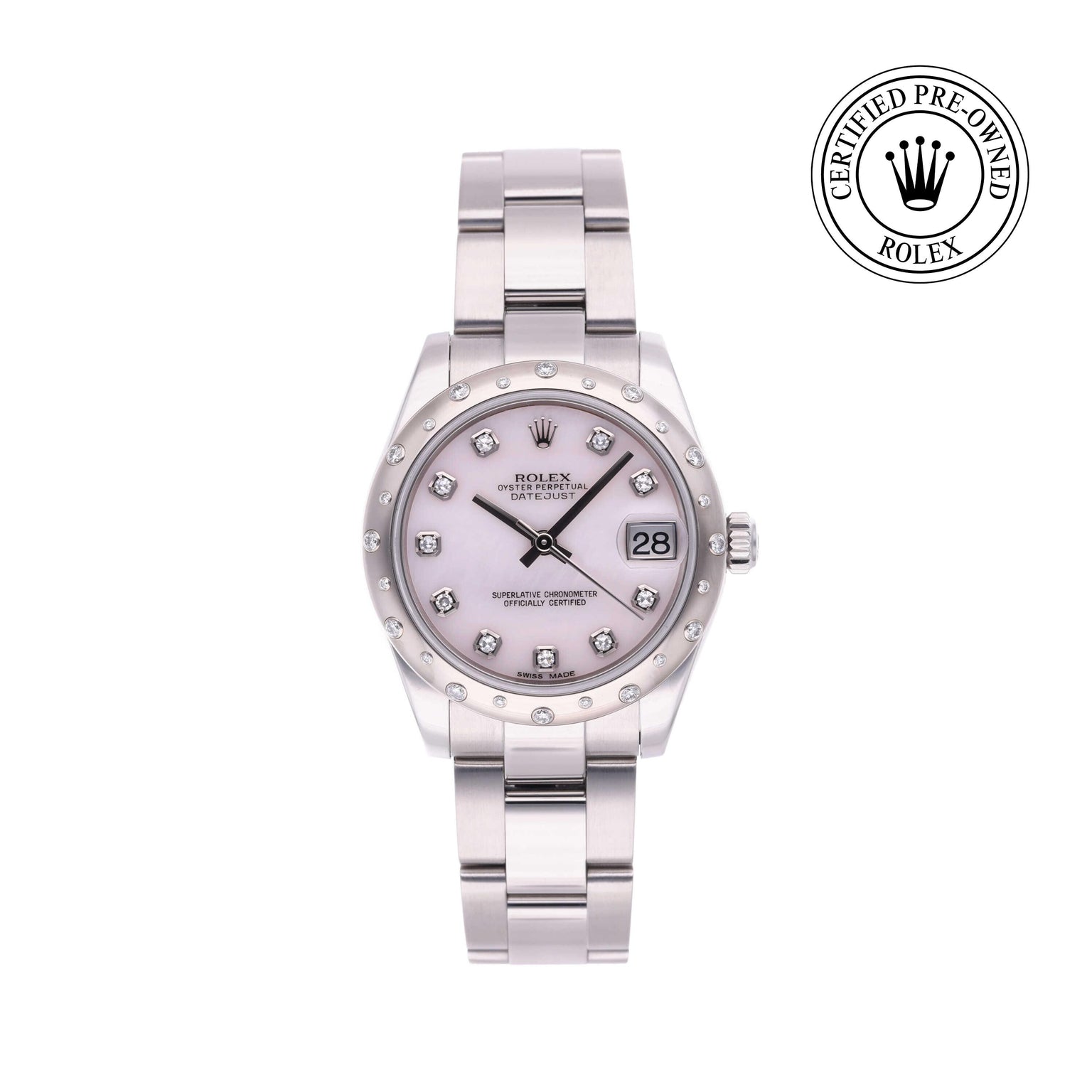 Rolex CPO Lady Datejust M178344 front on white background