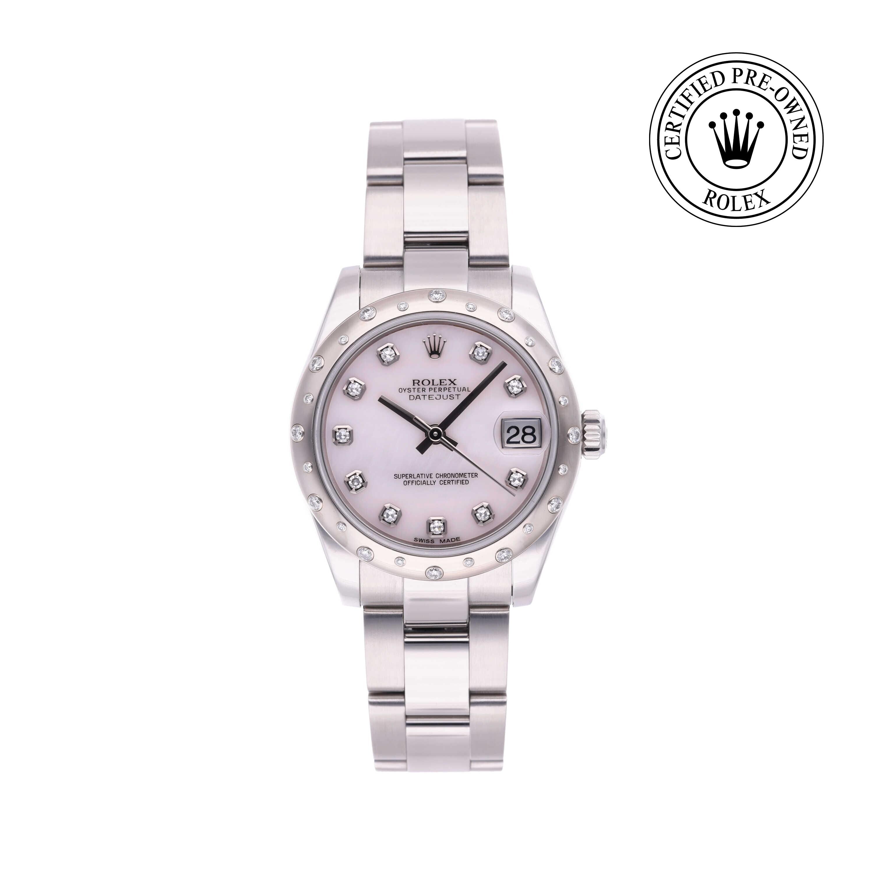 Rolex CPO Lady Datejust M178344 front on white background