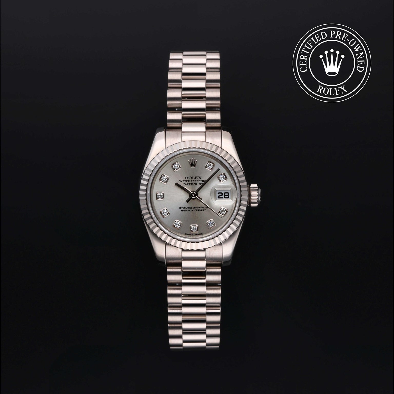 Rolex Certified Pre-owned Lady Datejust M179179-0066 front on black background