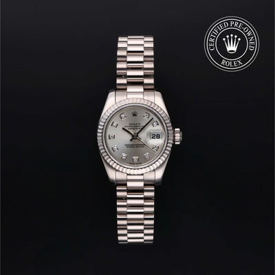 Rolex Certified Pre-owned Lady Datejust M179179-0066 front on black background