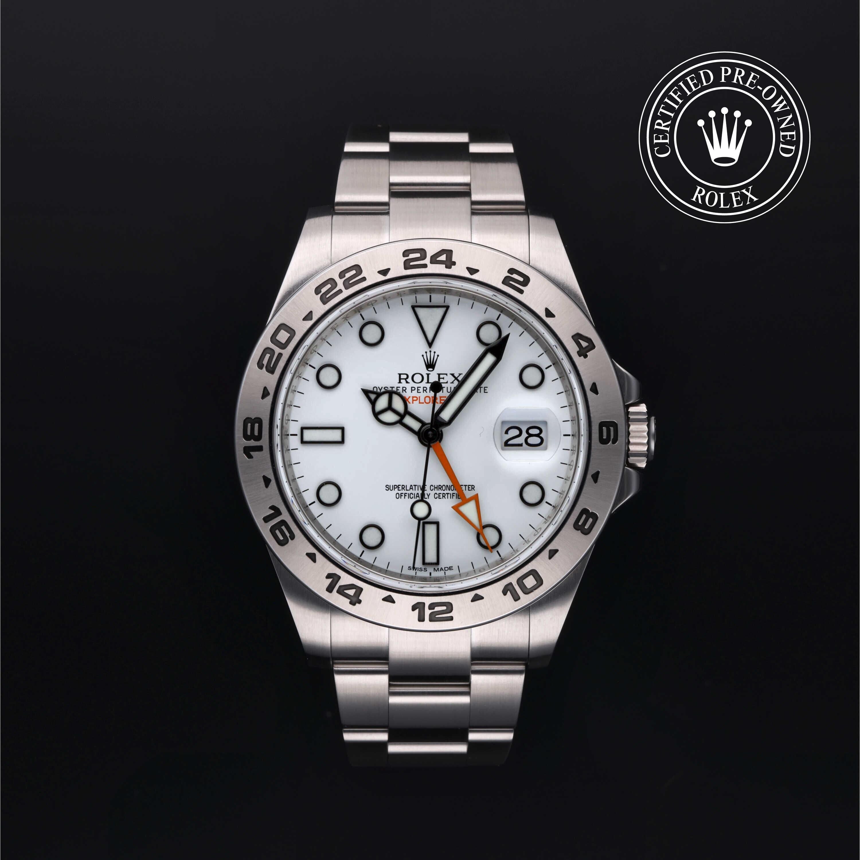 Rolex Certified Pre-owned Explorer M216570-0001 front on black background