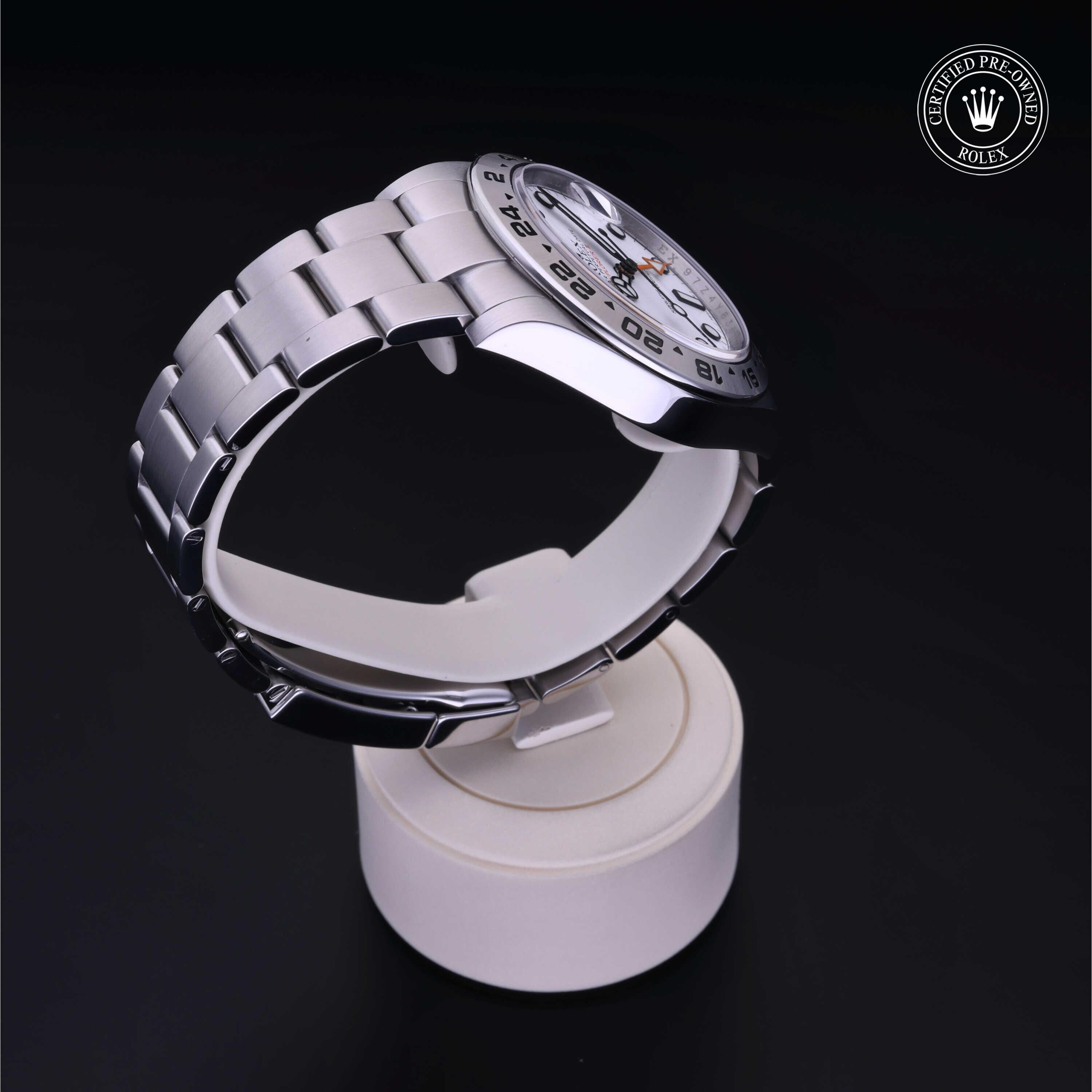 Rolex Certified Pre-owned Explorer M216570-0001 front on black background