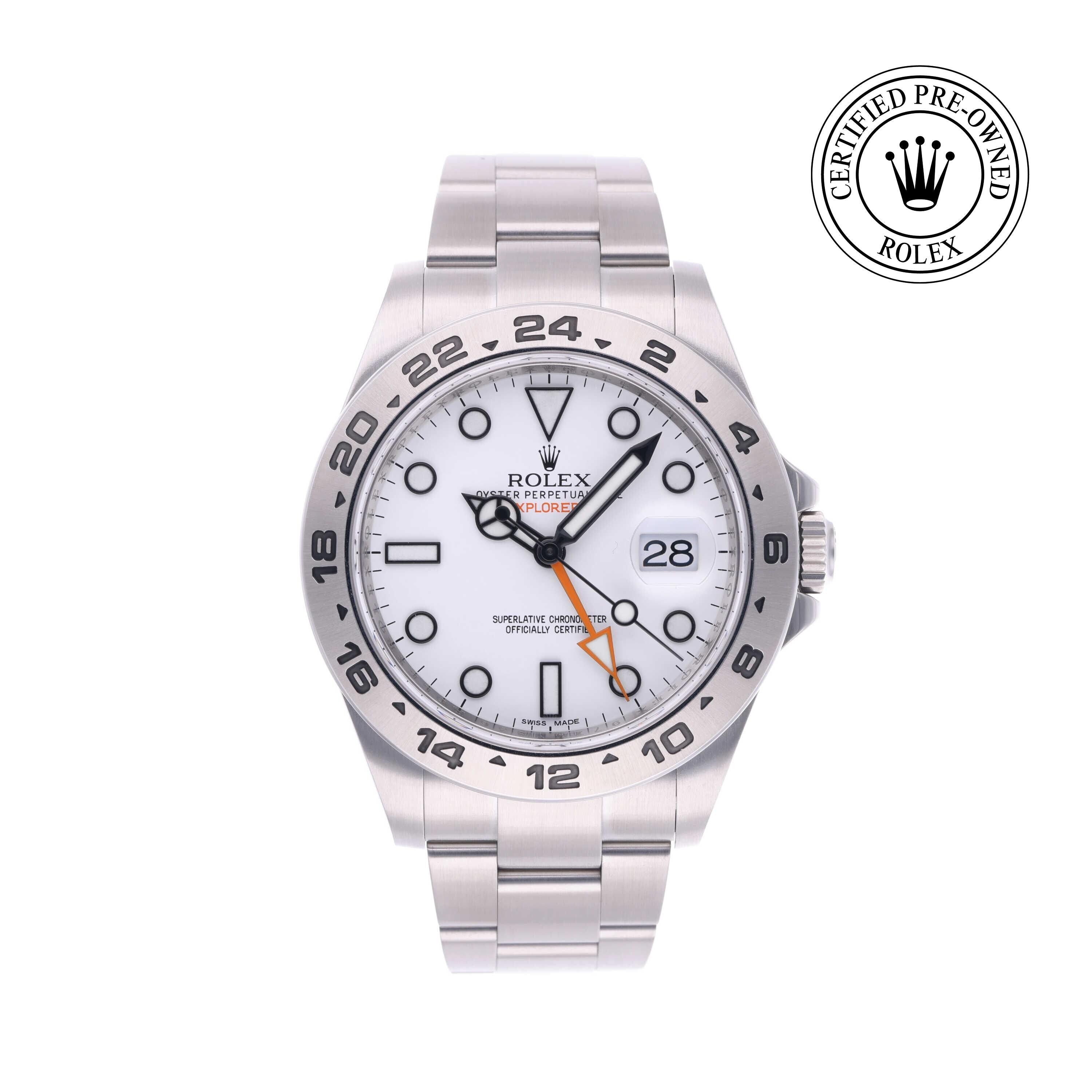 Rolex Certified Pre-owned Explorer M216570-0001 front on white background