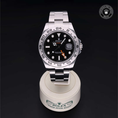 Rolex Certified Pre-owned Explorer M216570-0002 front on black background