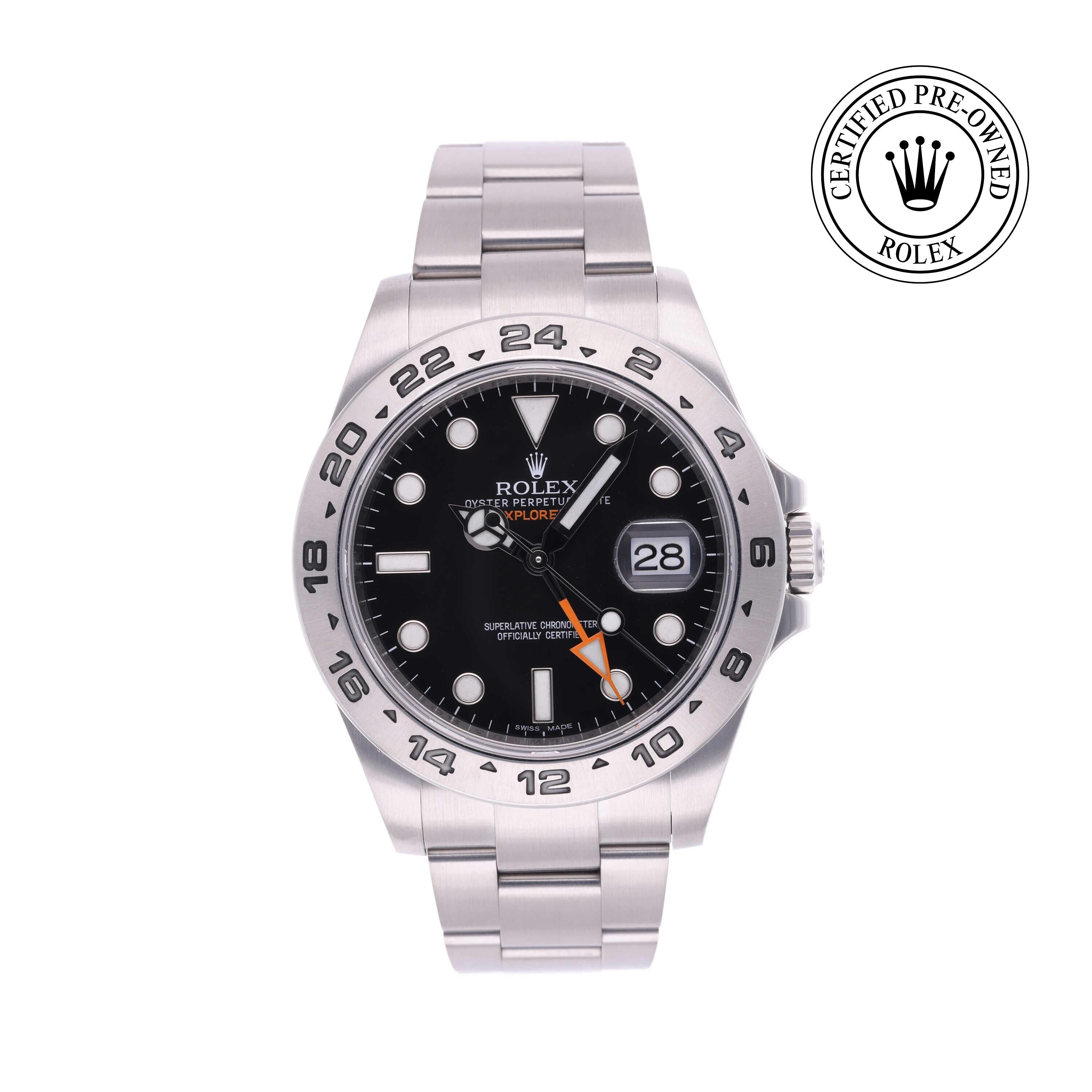 Rolex Certified Pre-owned Explorer M216570-0002 front on white background