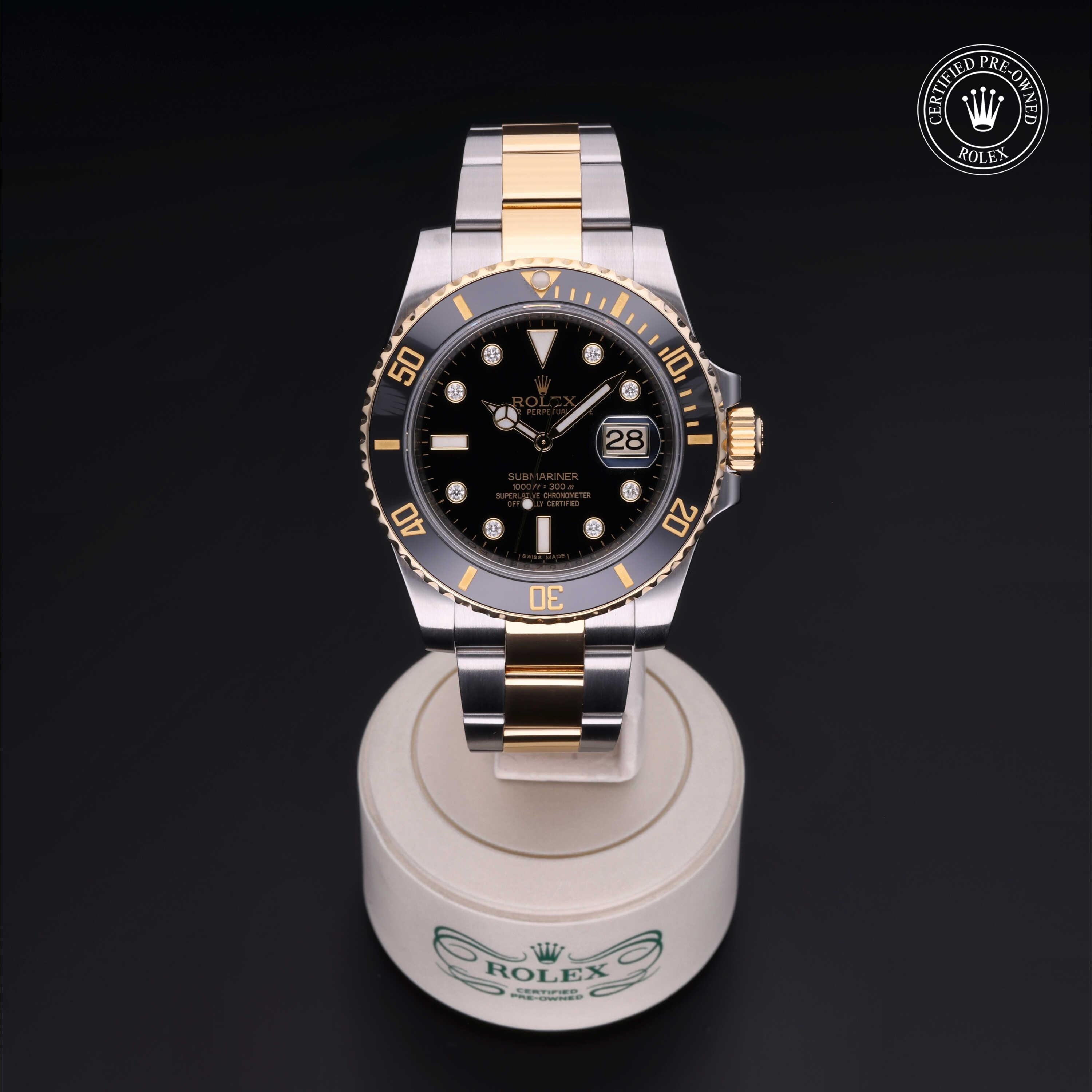 Rolex CPO Submariner M116613LN front on white background