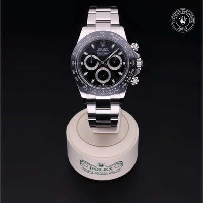 Rolex Certified Pre-owned Daytona M116500LN-0002 front on black background