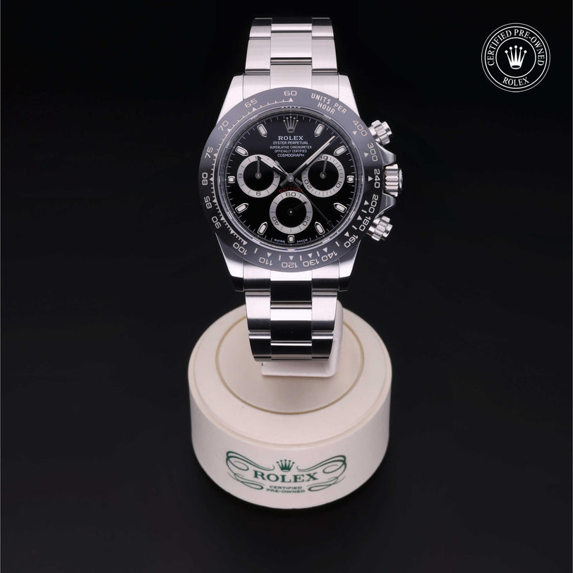Rolex Certified Pre-owned Daytona M116500LN-0002 front on black background