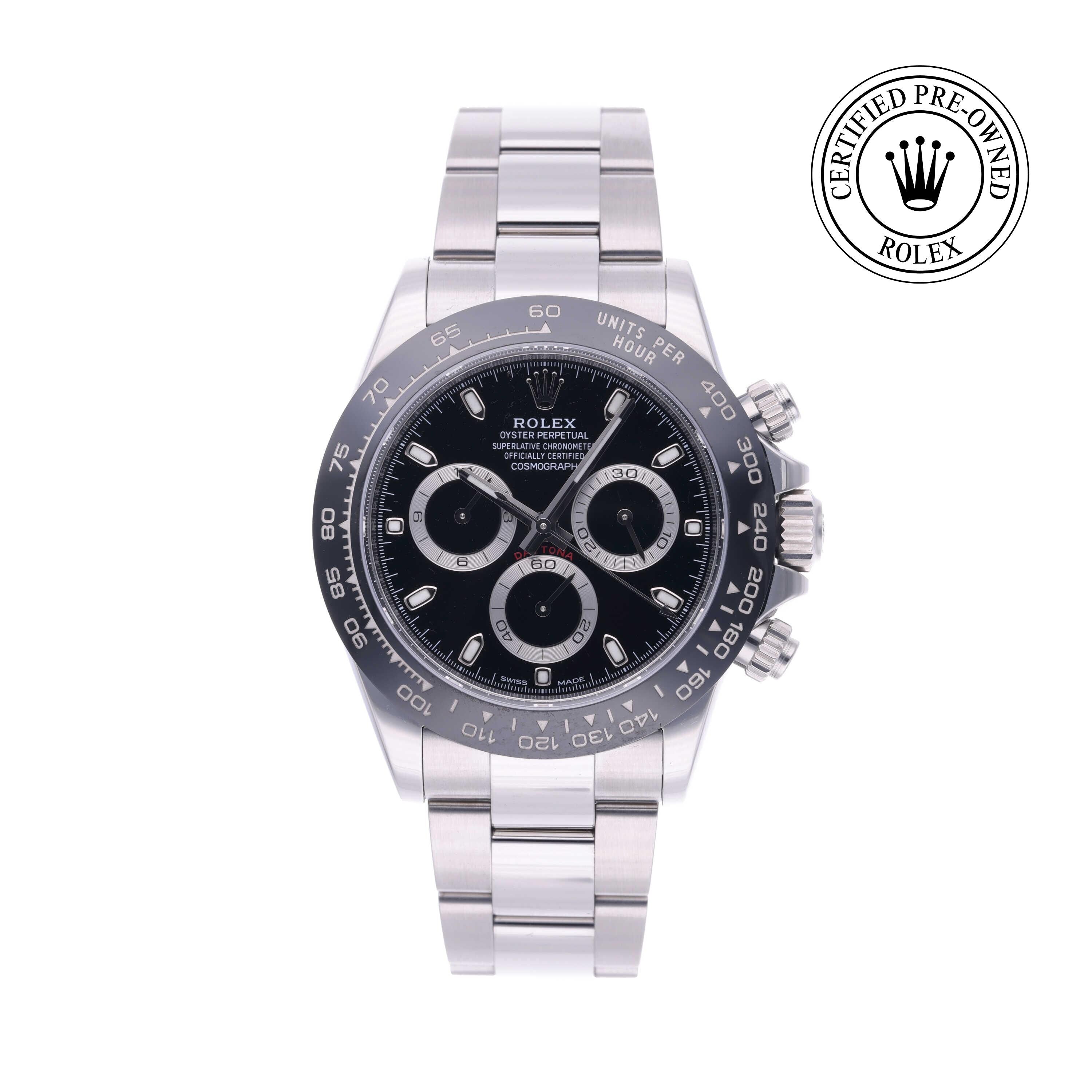 Rolex Certified Pre-owned Daytona M116500LN-0002 front on white background
