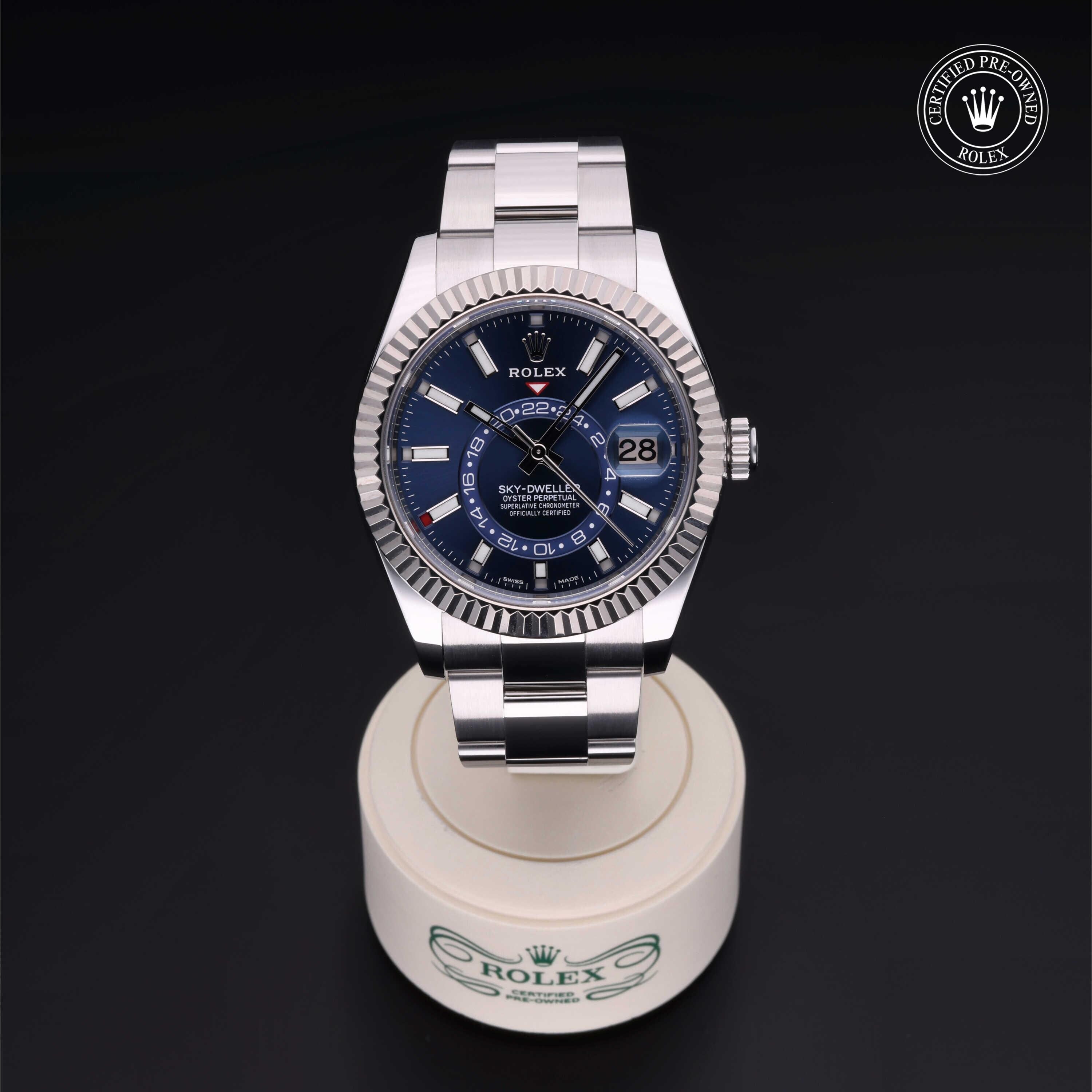 Rolex CPO Sky-Dweller M326934 front on white background