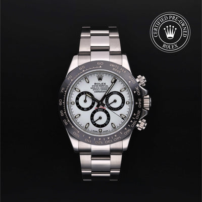 Rolex Certified Pre-owned Daytona M116500LN-0001 front on black background