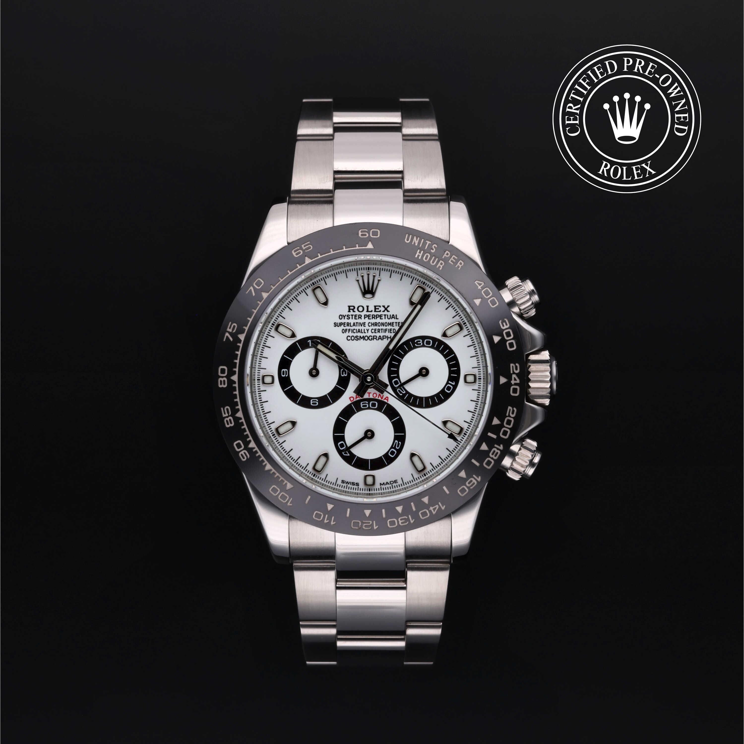 Rolex Certified Pre-owned Daytona M116500LN-0001 front on black background