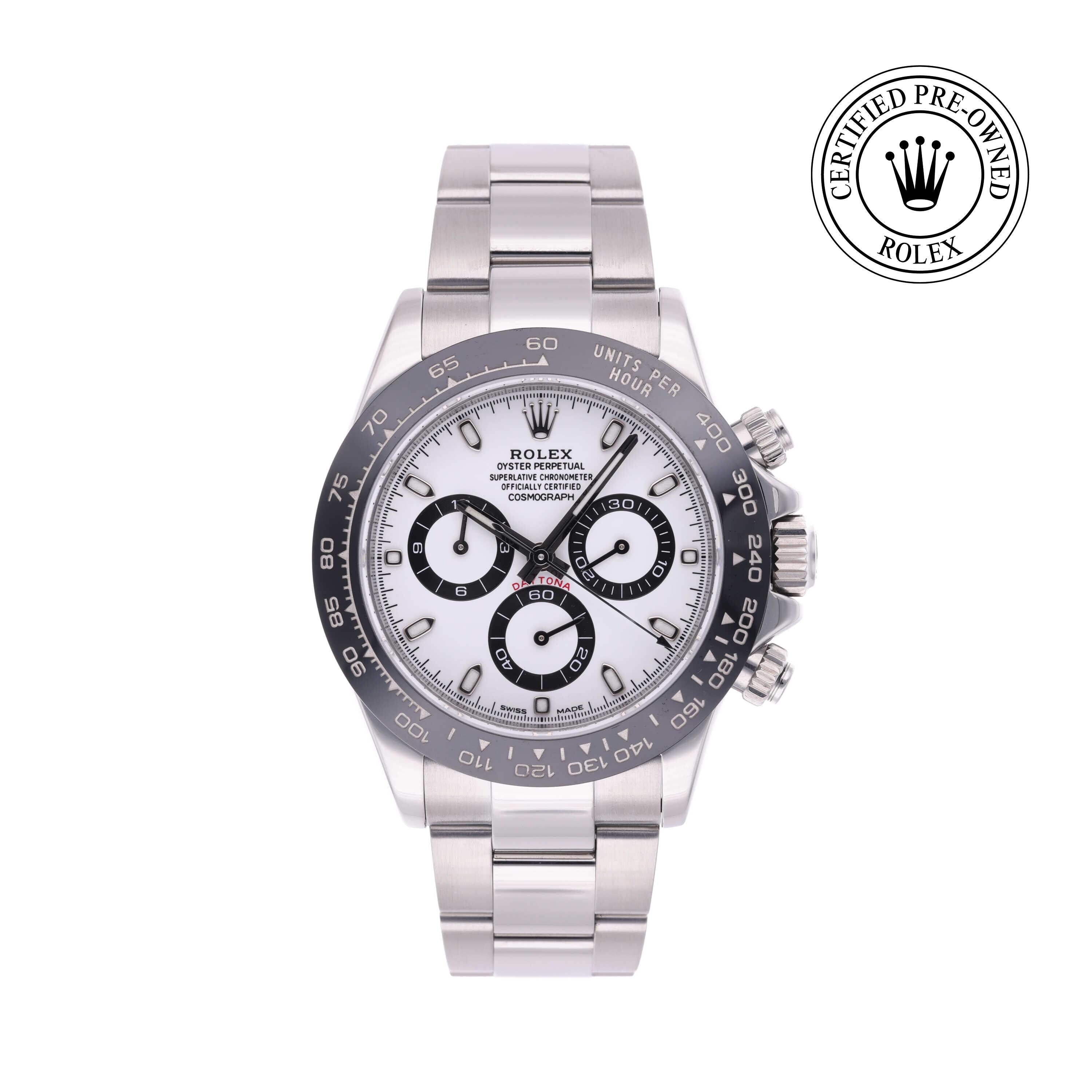 Rolex Certified Pre-owned Daytona M116500LN-0001 front on white background