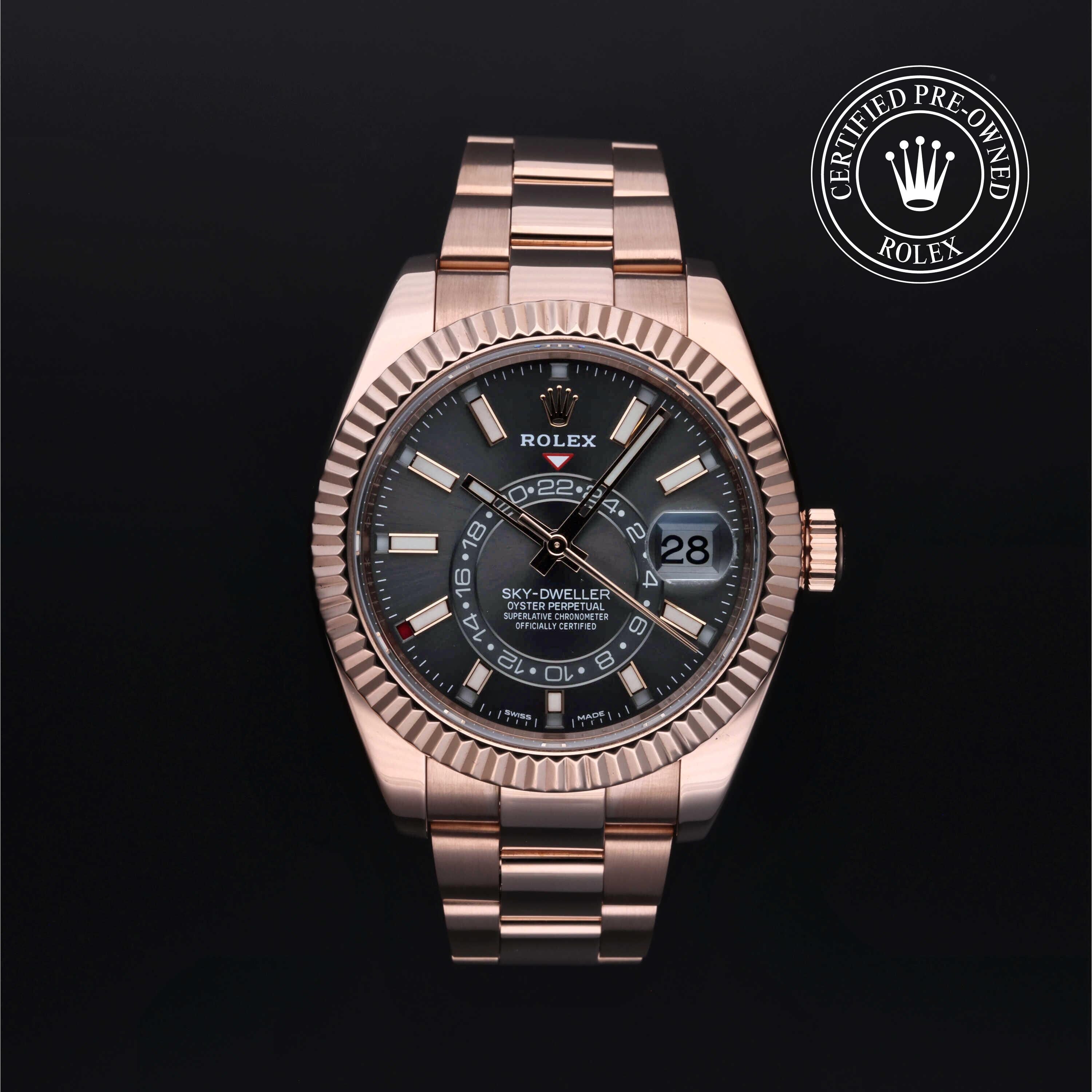 Rolex Certified Pre-owned Sky-Dweller M326935-0007 front on black background