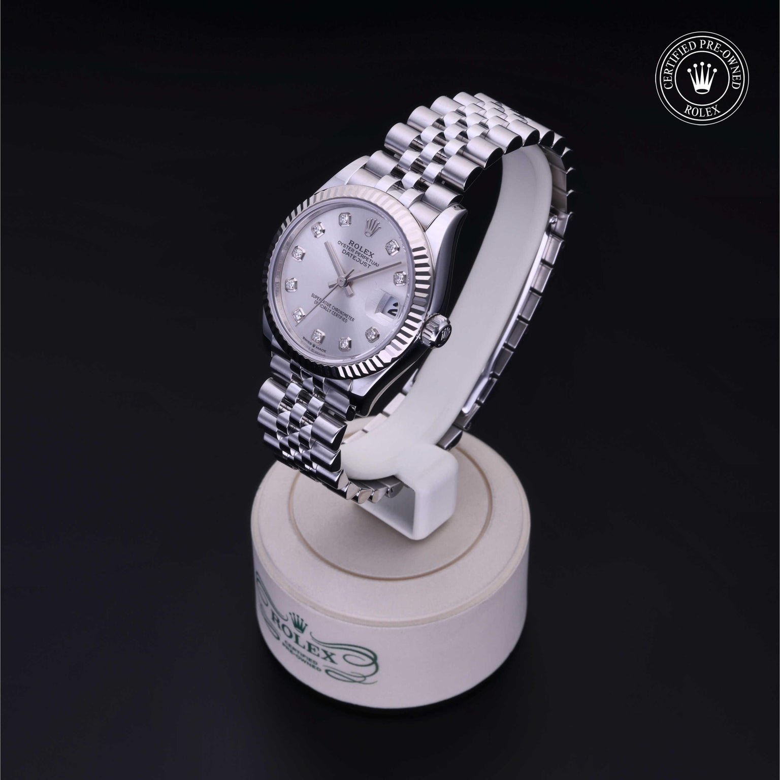 Rolex Certified Pre-owned Lady Datejust M278274-0030 front on black background