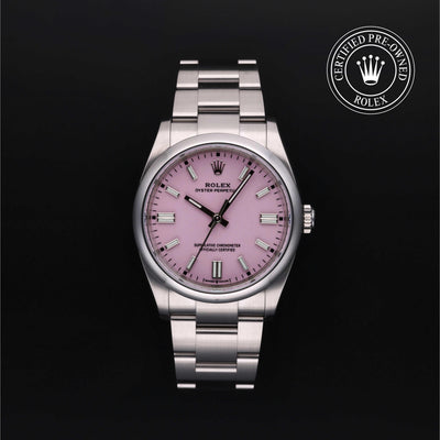 Rolex Certified Pre-owned Oyster Perpetual M126000-0008 front on black background