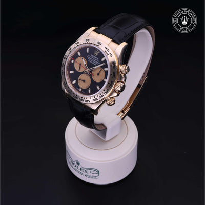 Rolex Certified Pre-owned Daytona M116518-0037 front on black background