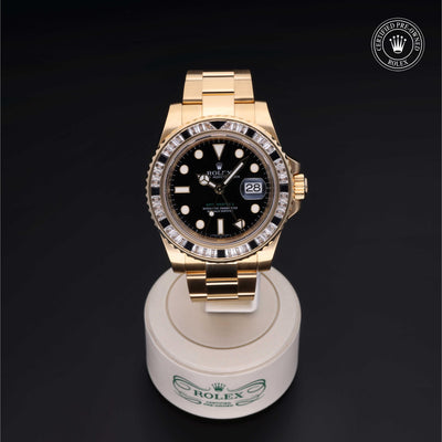 Rolex Certified Pre-owned GMT M116748SANR-0001 front on black background