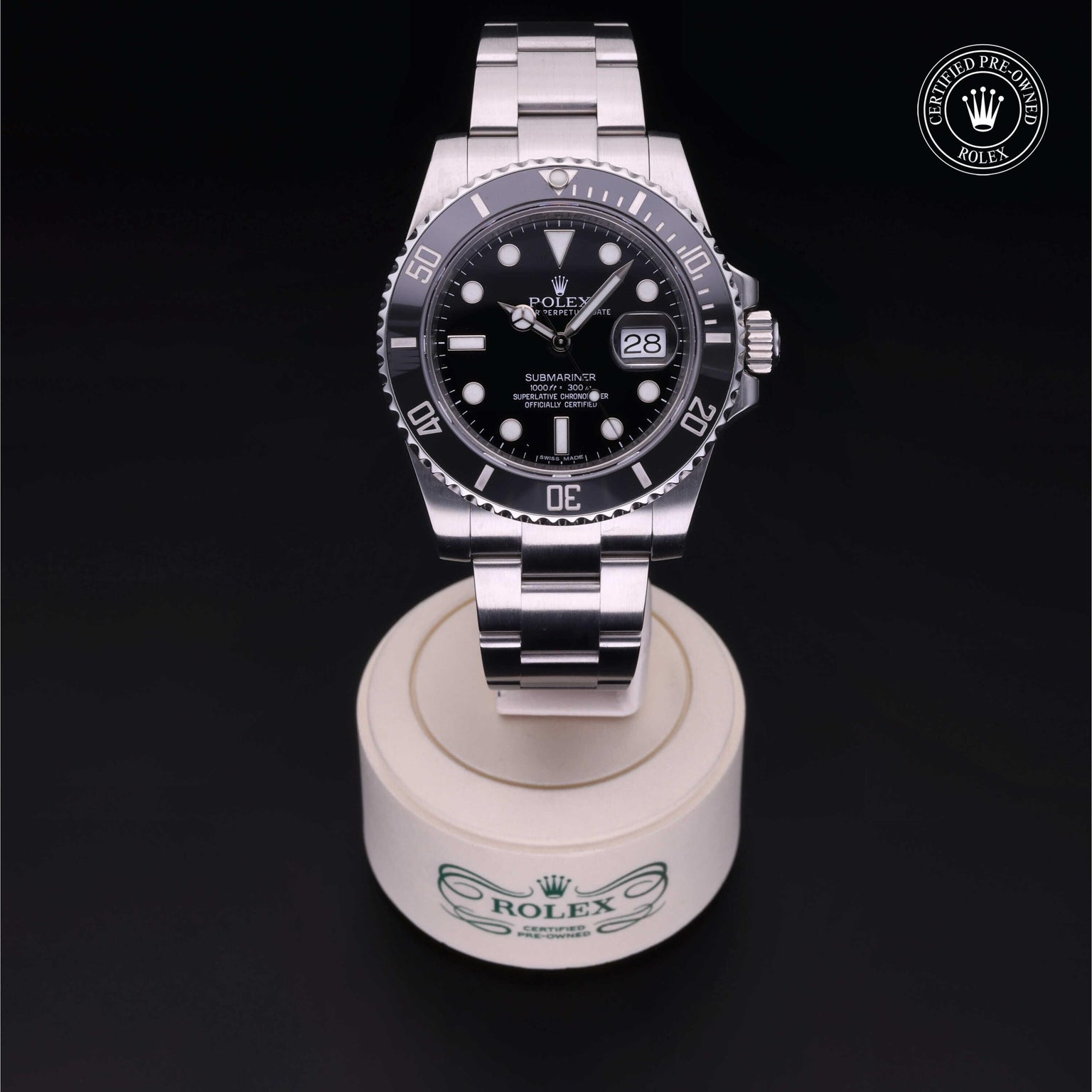 Rolex CPO Submariner M116610LN front on white background