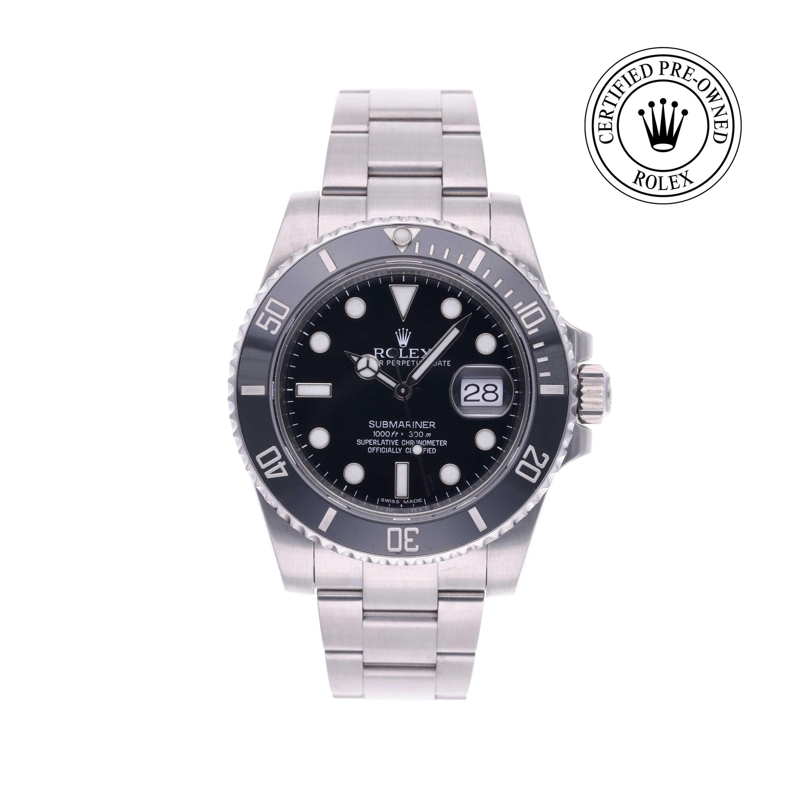 Rolex CPO Submariner M116610LN front on white background