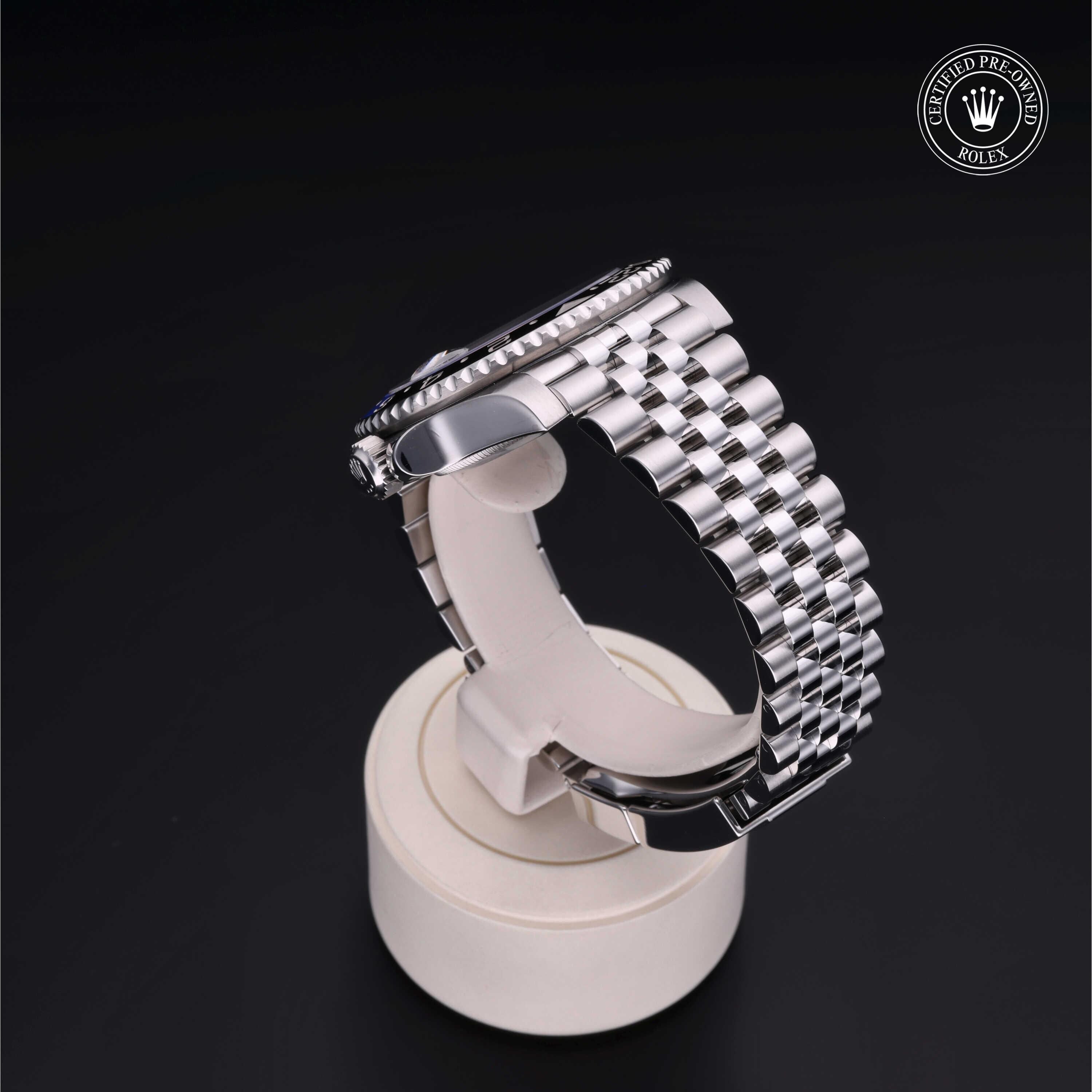 Rolex Certified Pre-owned GMT M126710BLNR-0002 front on black background
