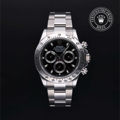 Rolex Certified Pre-owned Daytona M116520-0015 front on black background