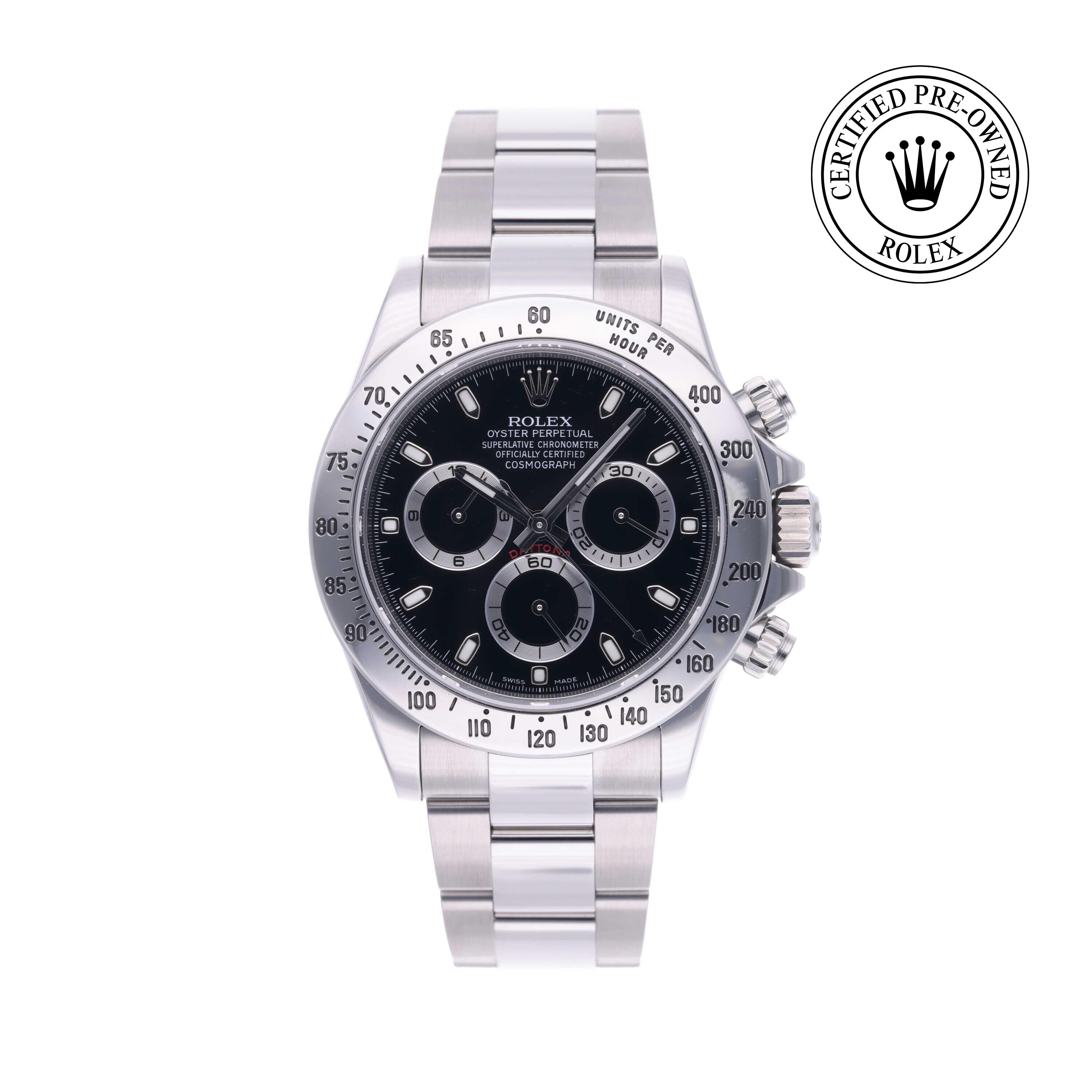 Rolex Certified Pre-owned Daytona M116520-0015 front on white background