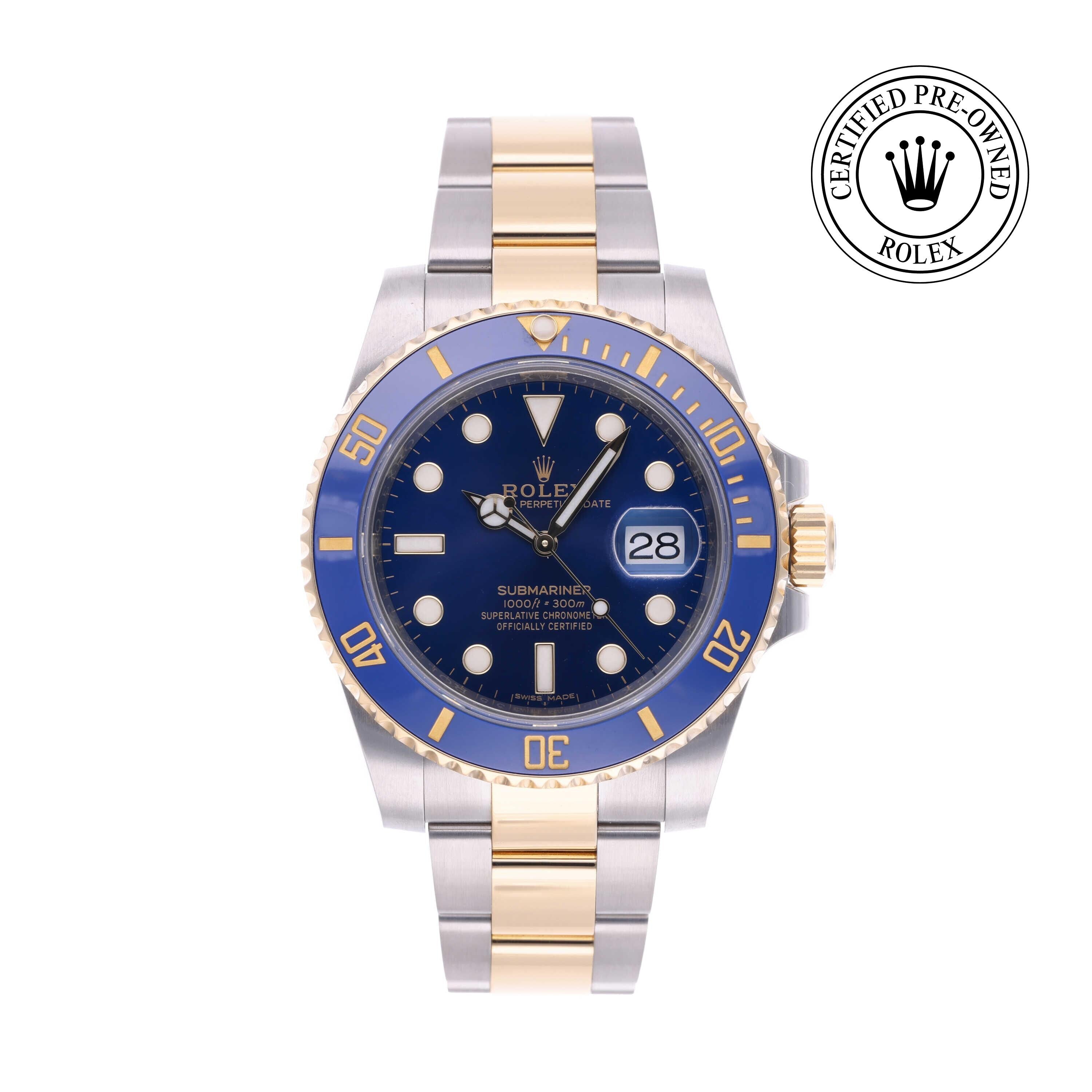 Rolex Certified Pre-owned Submariner M116613LB-0005 front on white background
