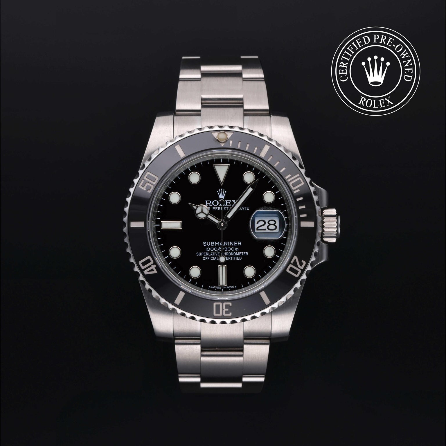 Rolex Certified Pre-owned Submariner M116610LN-0001 front on black background