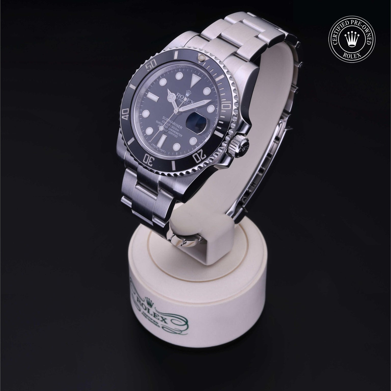 Rolex Certified Pre-owned Submariner M116610LN-0001 front on black background