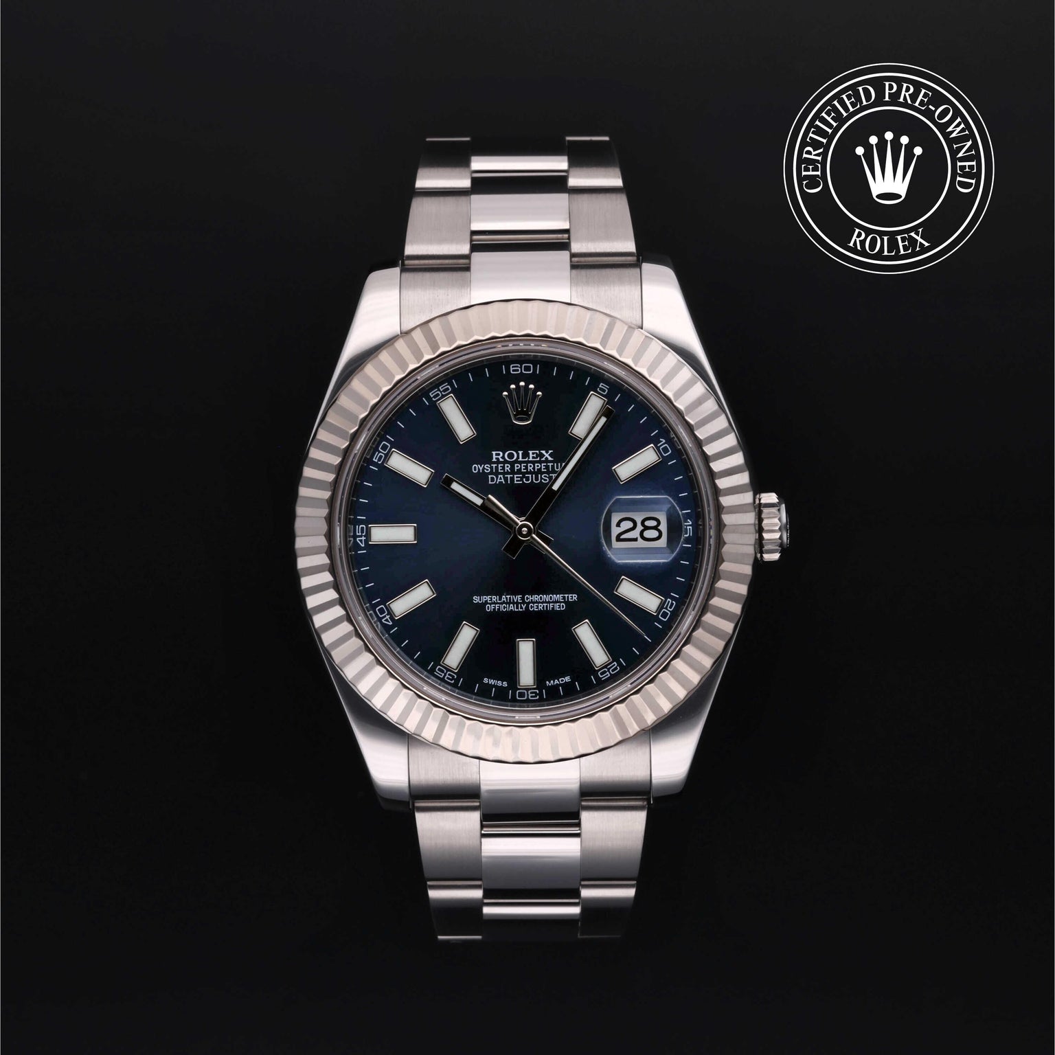 Rolex Certified Pre-owned Datejust M116334-0005 front on black background