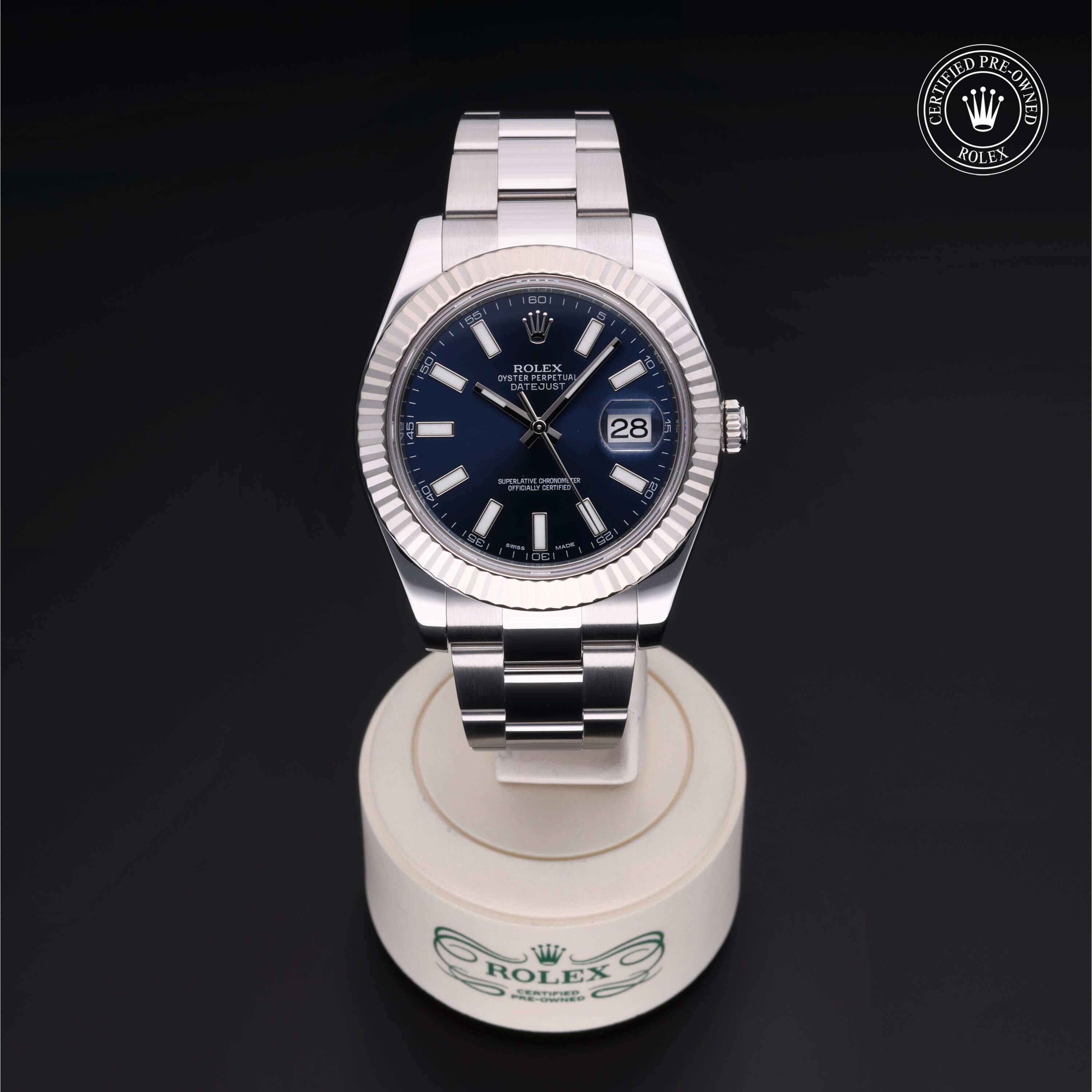 Rolex Certified Pre-owned Datejust M116334-0005 front on black background