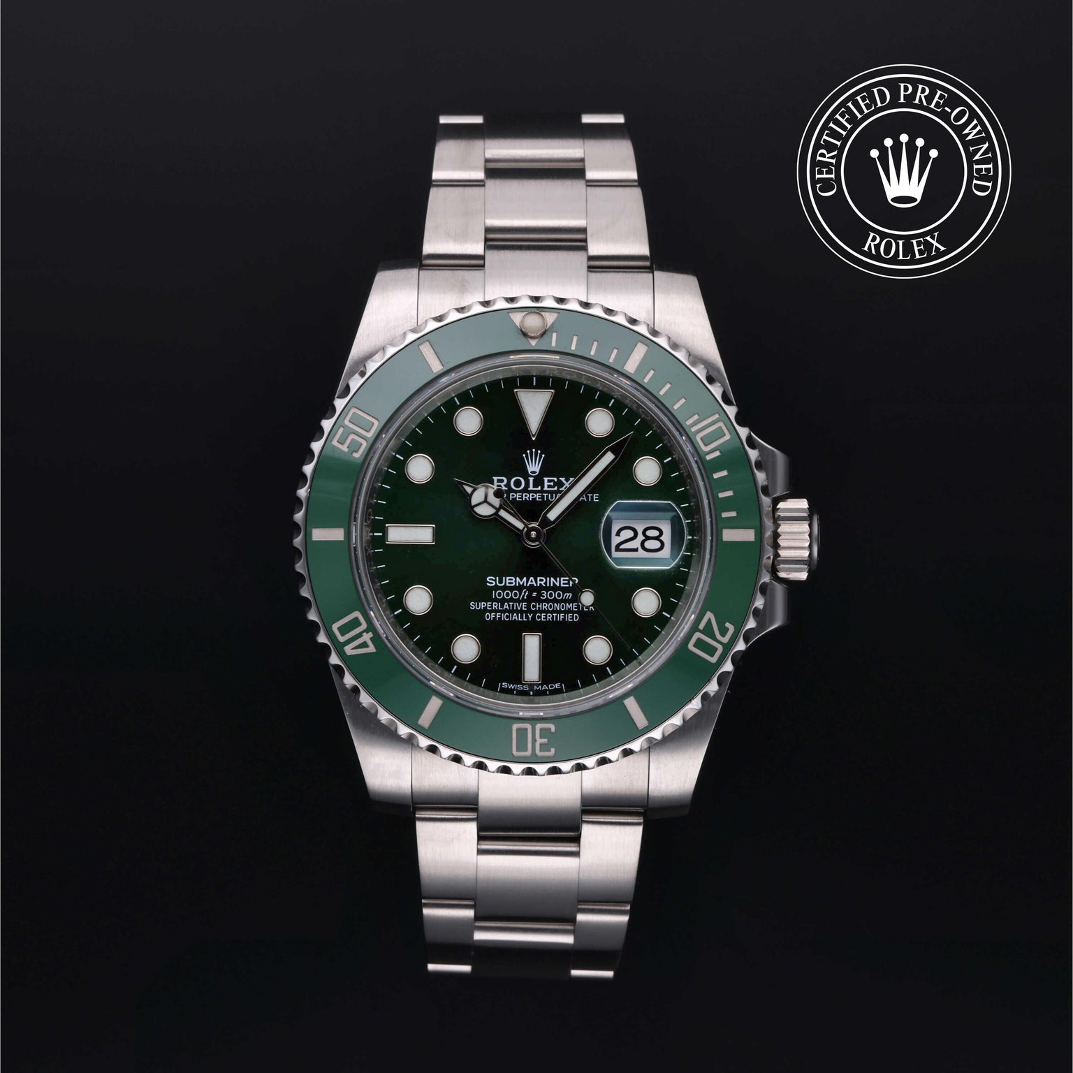 Rolex CPO Submariner M116610LV front on white background