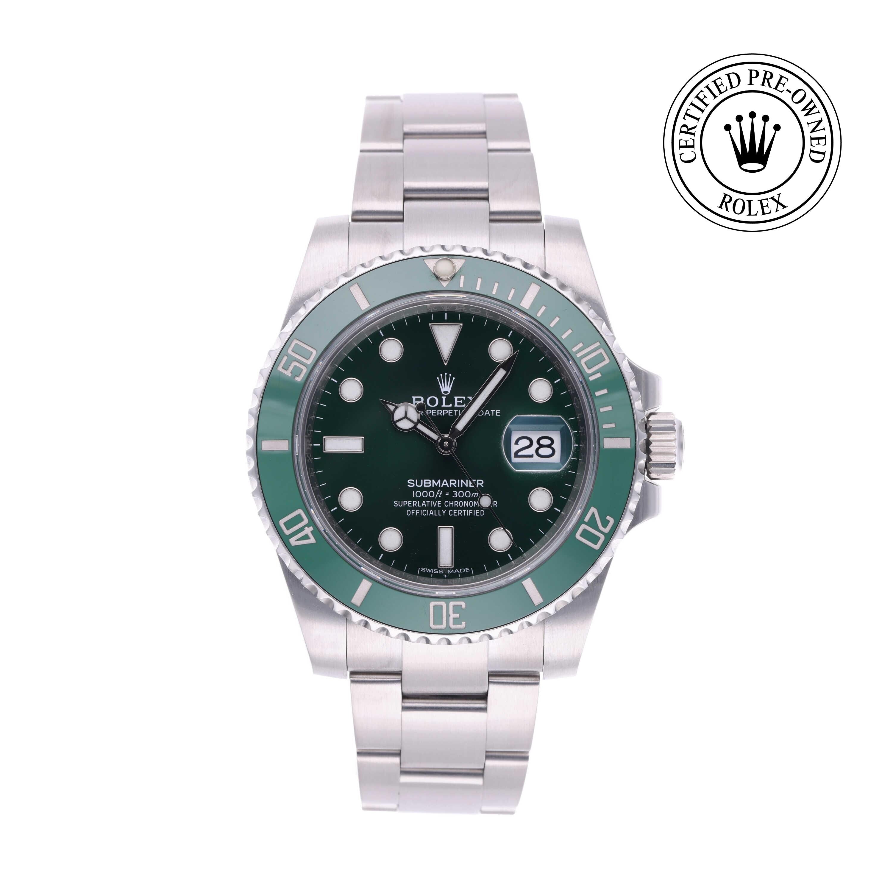 Rolex CPO Submariner M116610LV front on white background