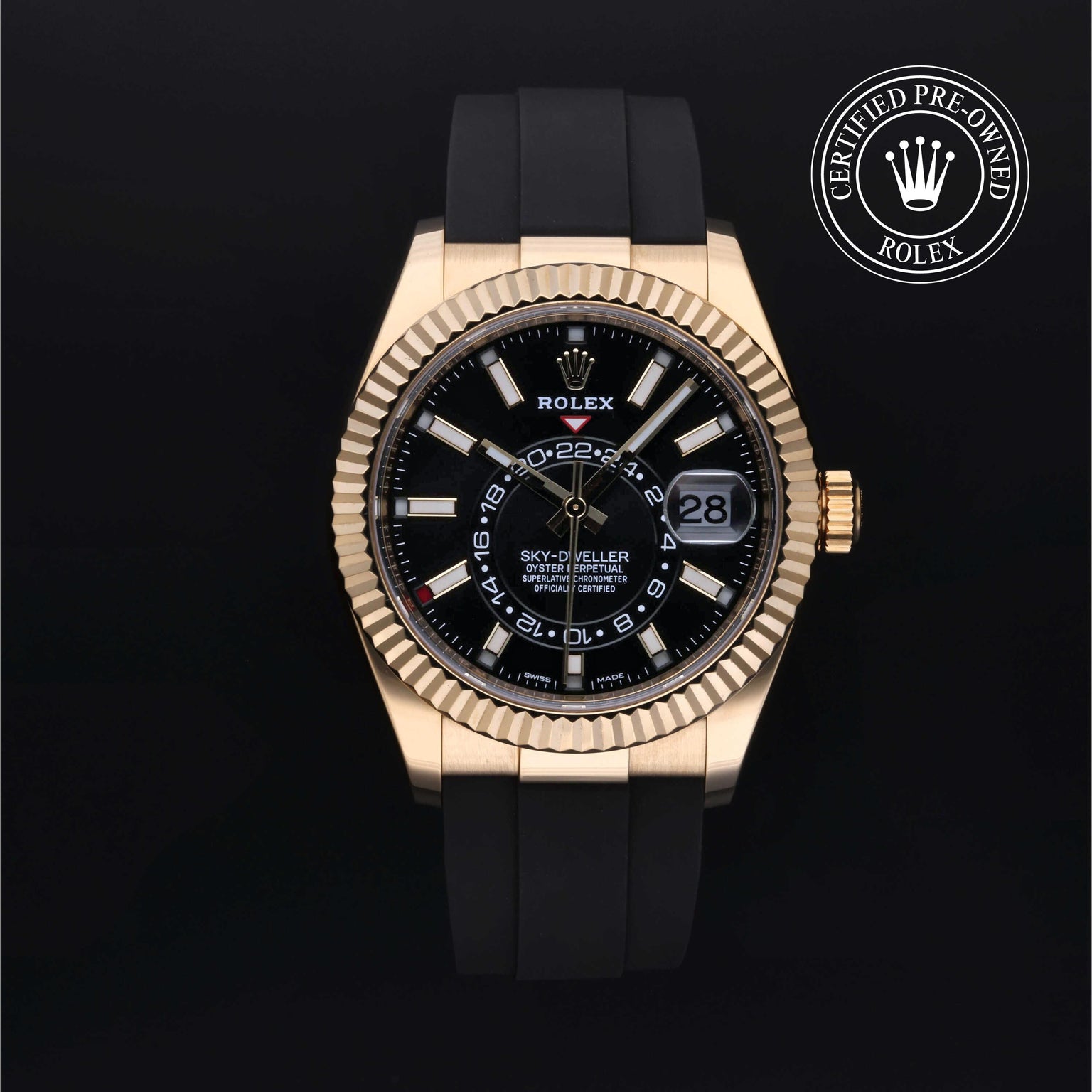 Rolex Certified Pre-owned Sky-Dweller M326238-0009 front on black background
