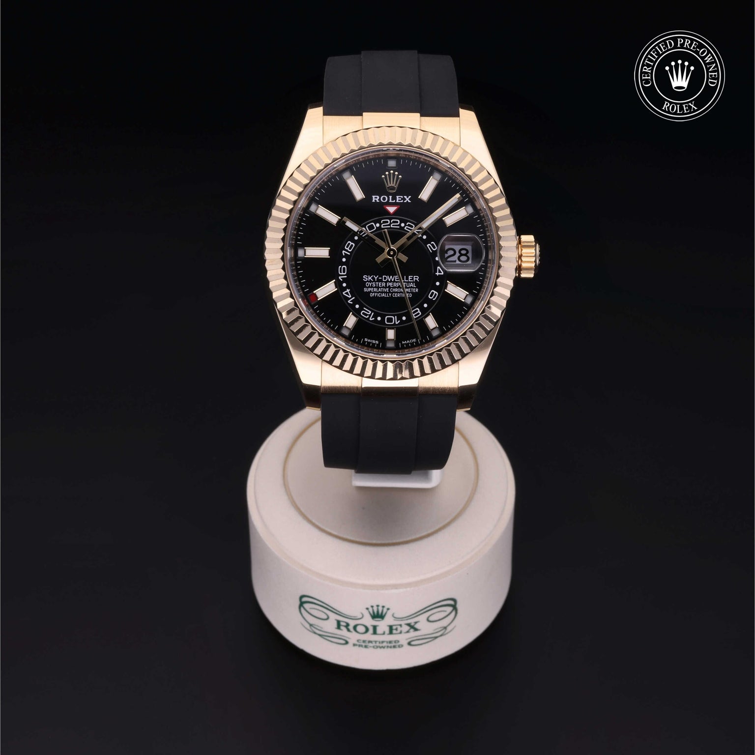 Rolex Certified Pre-owned Sky-Dweller M326238-0009 front on black background