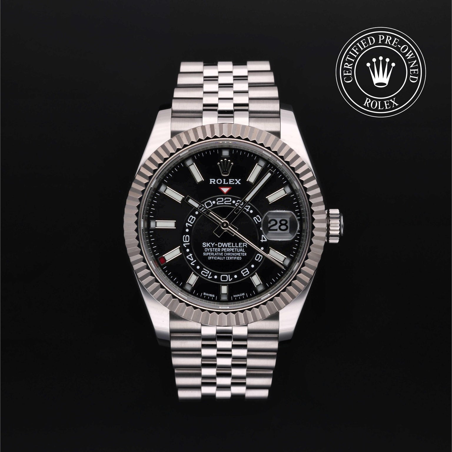 Rolex Certified Pre-owned Sky-Dweller M326934-0006 front on black background
