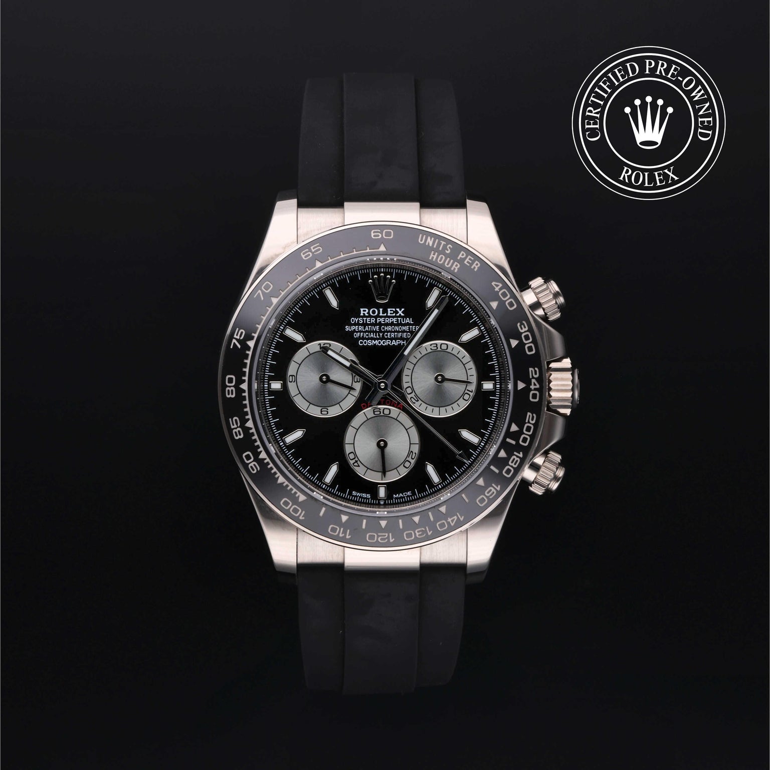 Rolex Certified Pre-owned Daytona M126519LN-0001 front on black background