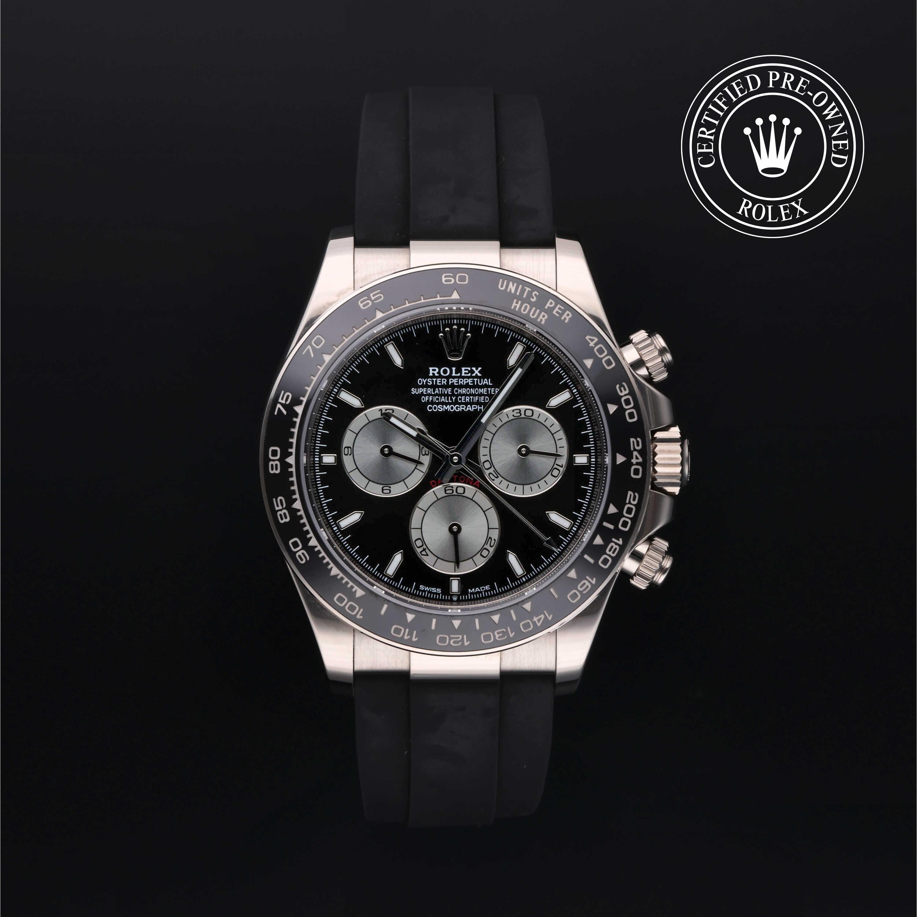 Rolex Certified Pre-owned Daytona M126519LN-0001 front on black background