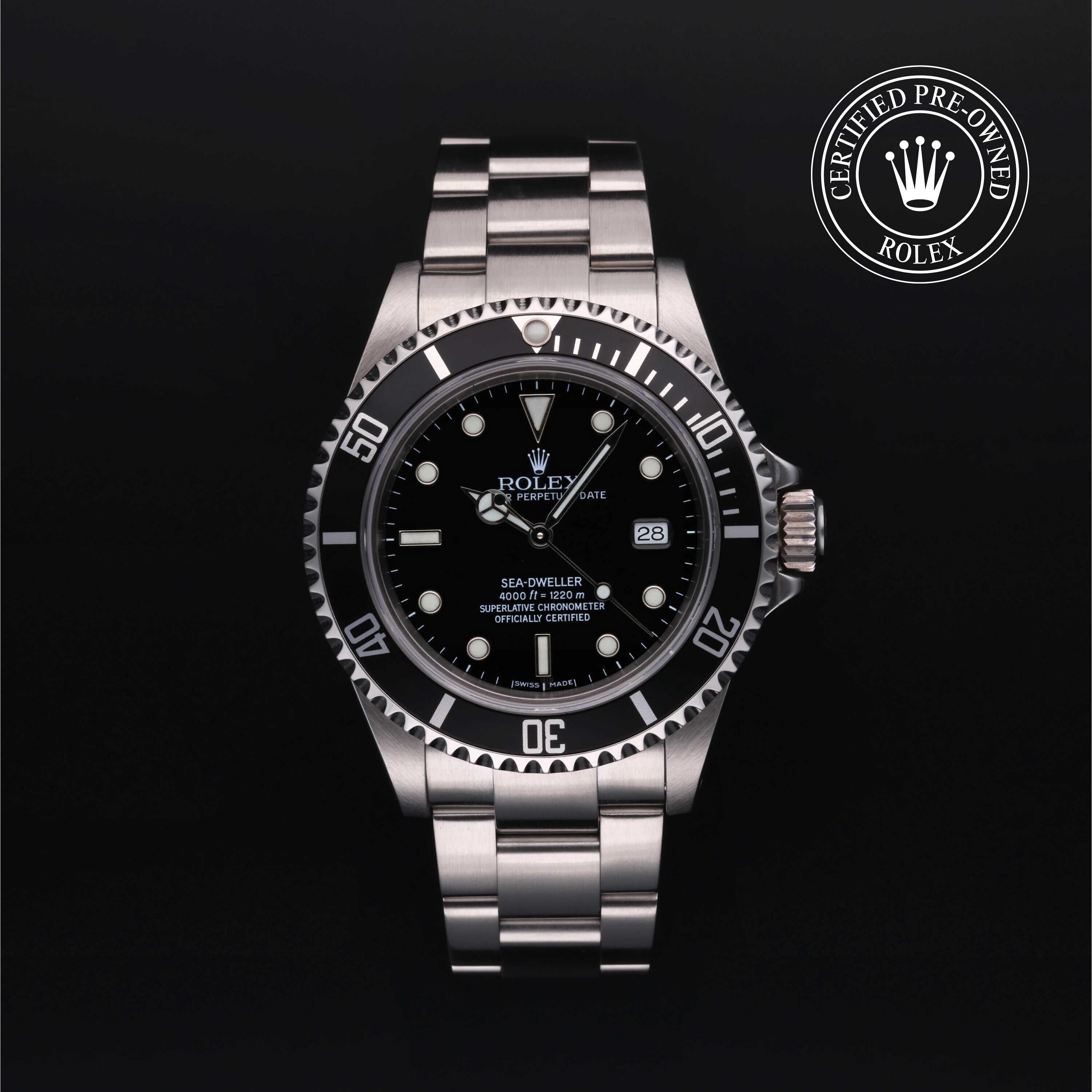 Rolex Certified Pre-owned Sea-Dweller M16600-0003 front on black background