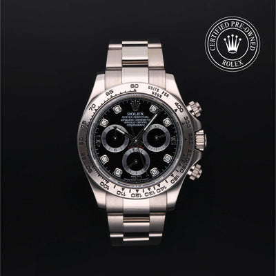 Rolex Certified Pre-owned Daytona M116509-0055 front on black background