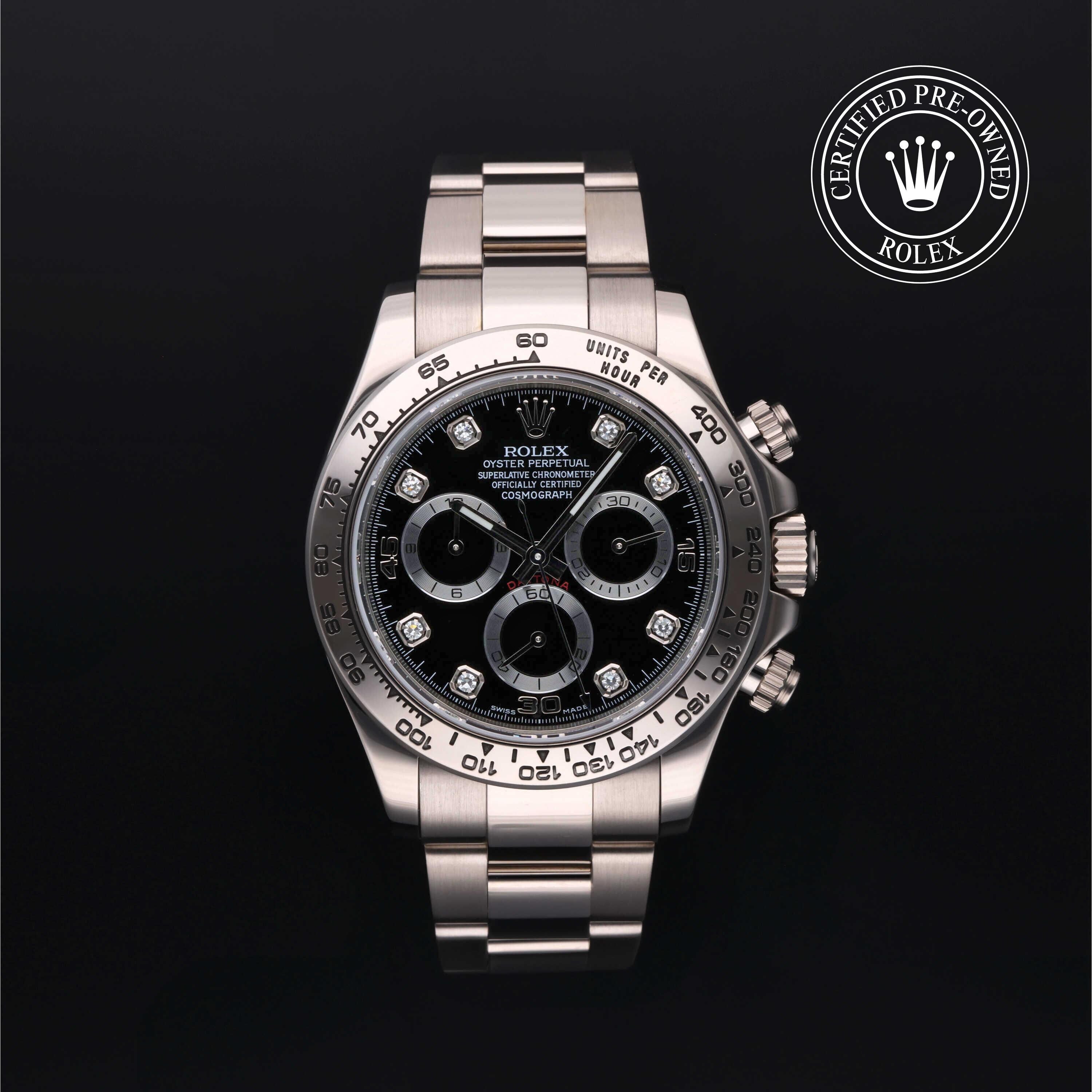 Rolex Certified Pre-owned Daytona M116509-0055 front on black background
