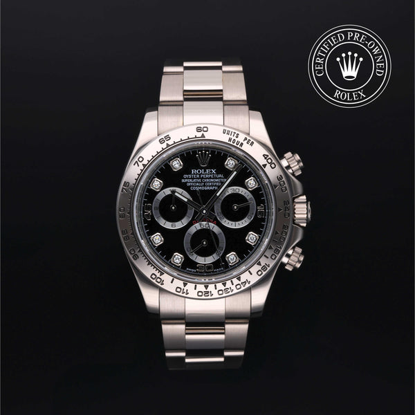 Rolex Certified Pre-owned Daytona M116509-0055 front on black background