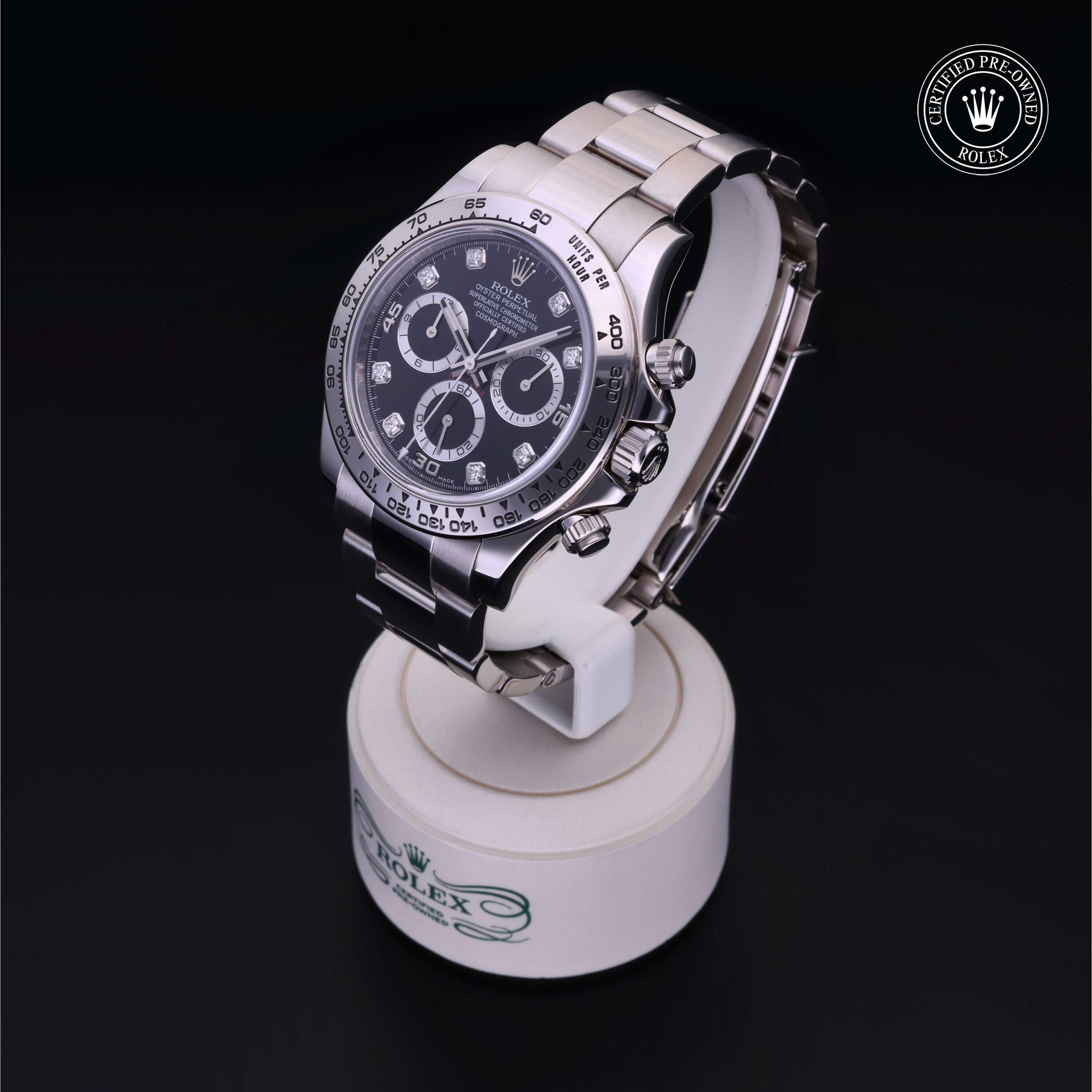 Rolex Certified Pre-owned Daytona M116509-0055 front on black background